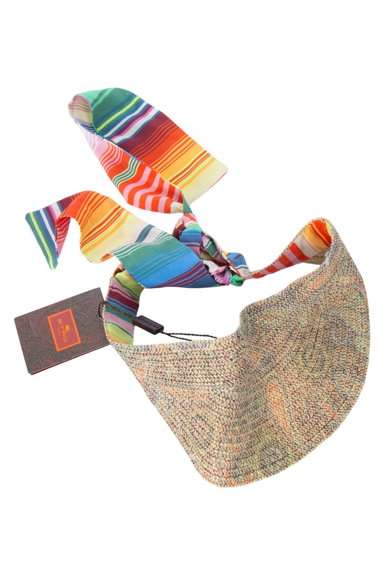 ETRO Straw Visor Multicolor Silk Scarf Cap