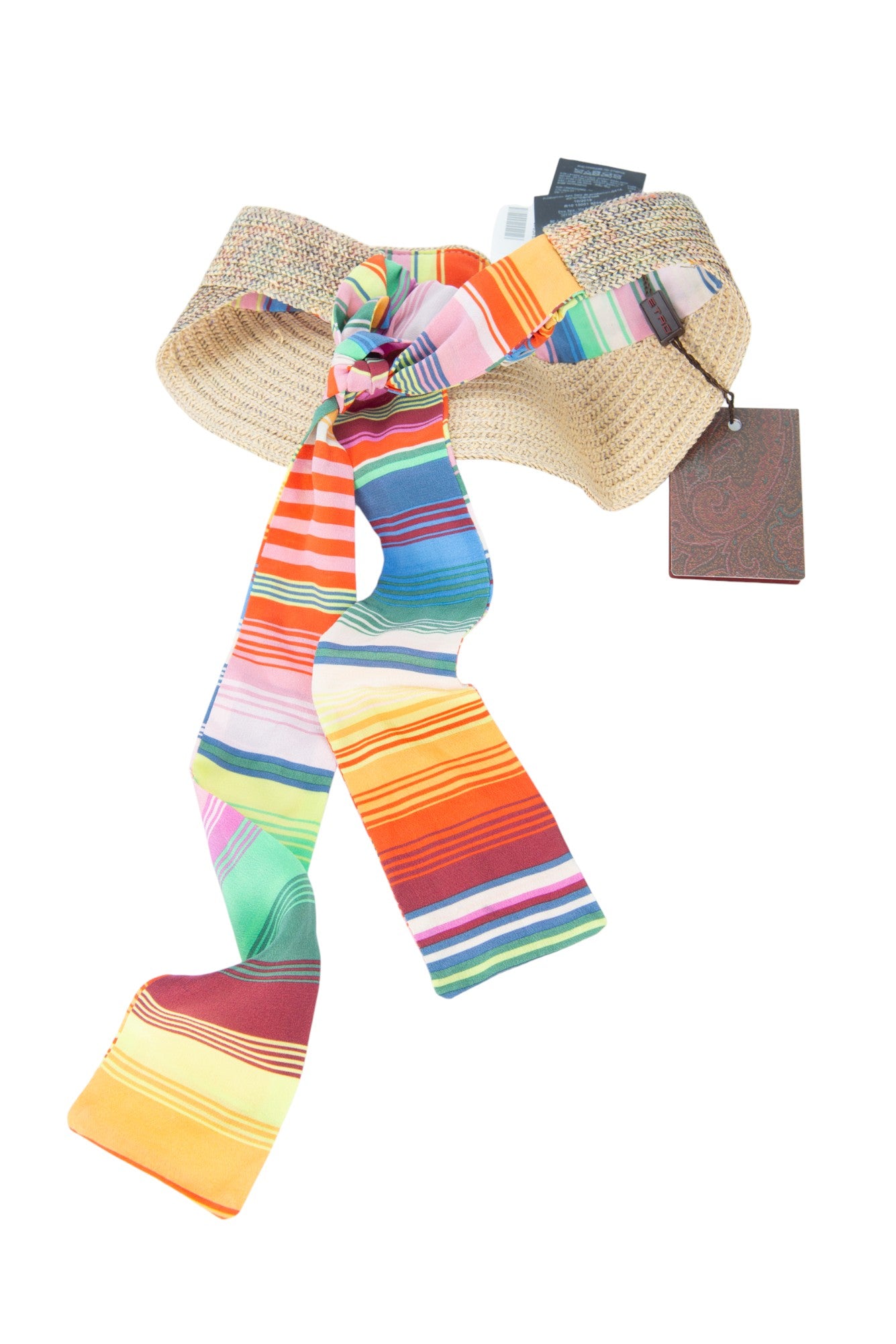 ETRO Straw Visor Multicolor Silk Scarf Cap