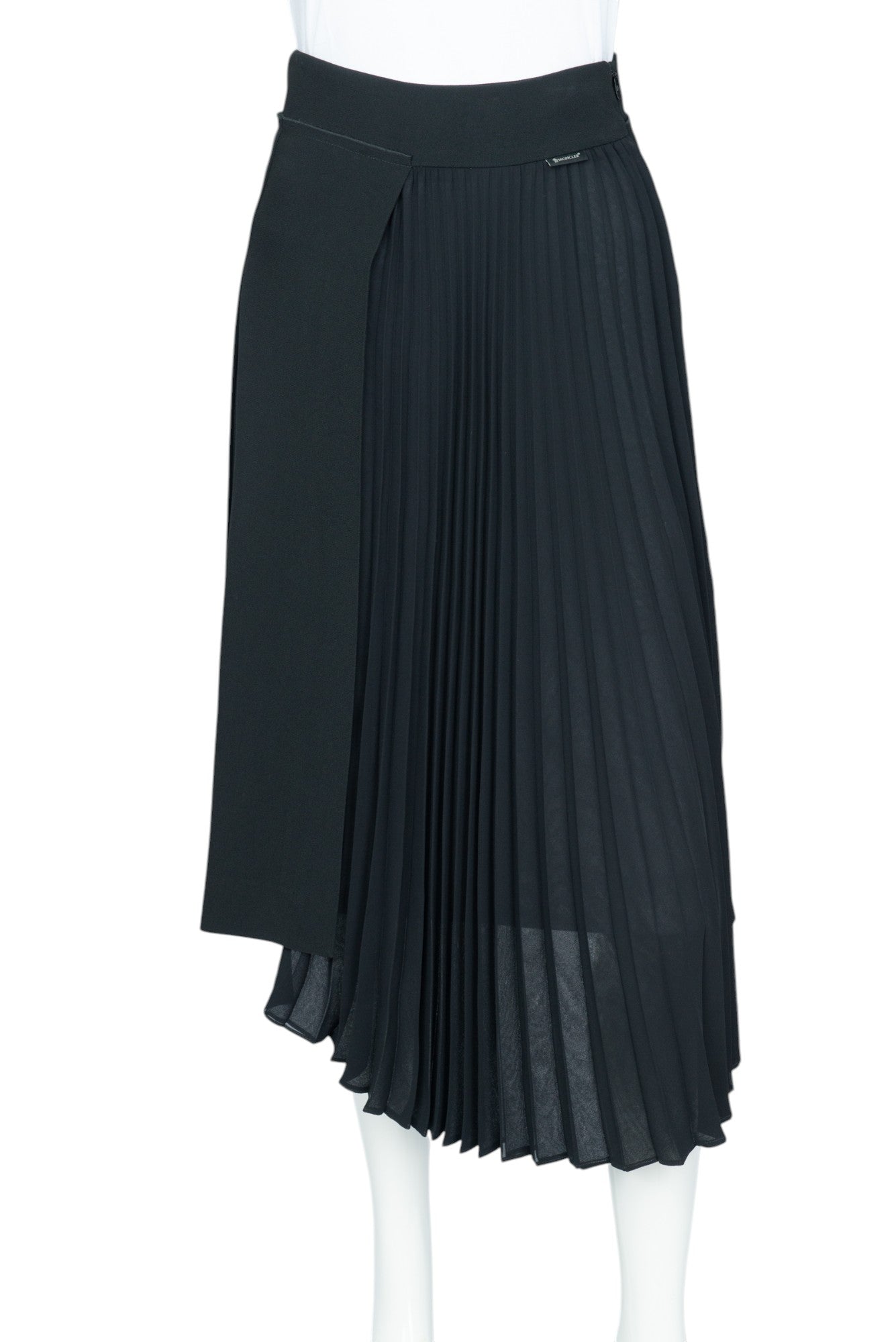 MONCLER Black Pleated Asymmetrical Midi Skirt Size 42 US M