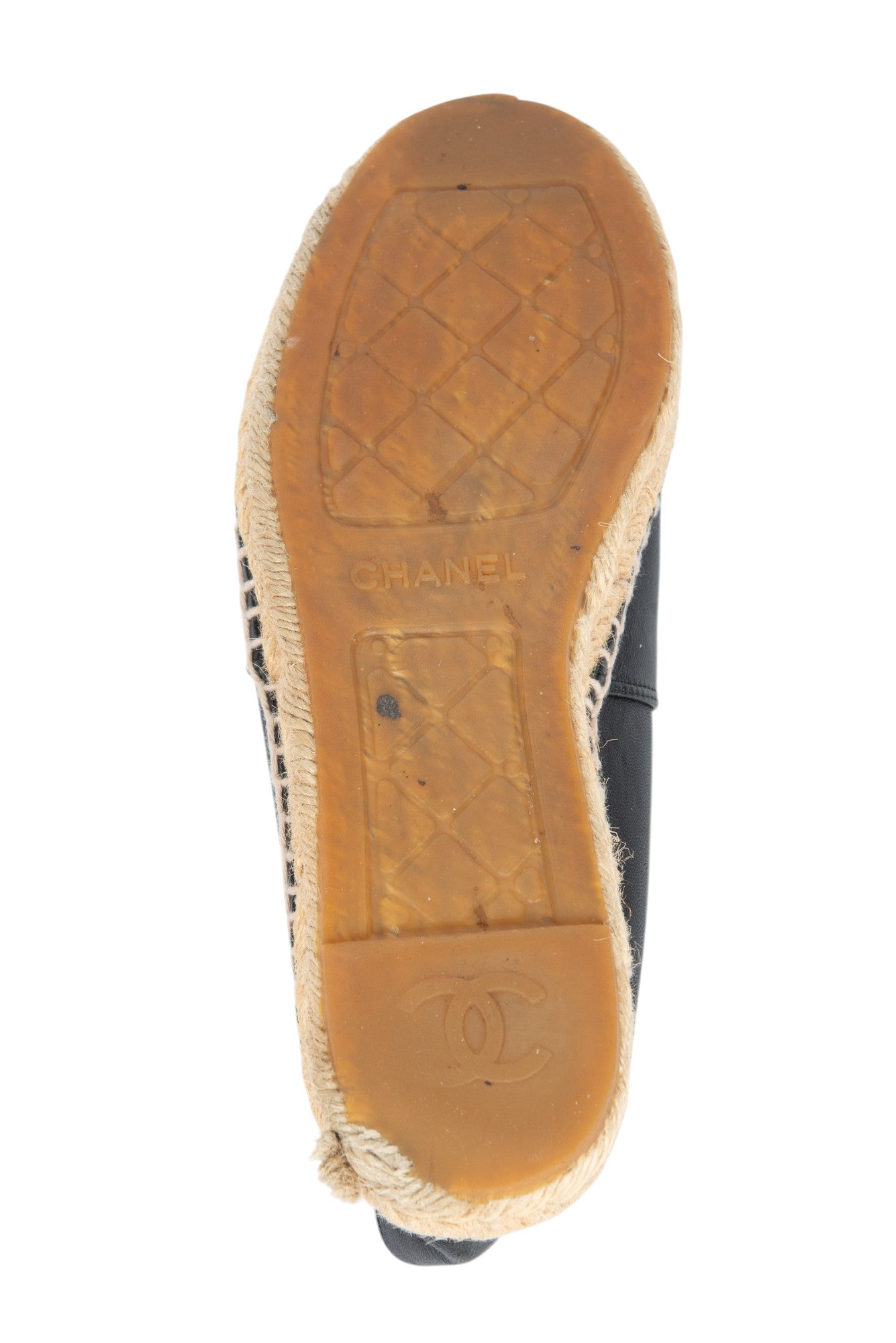 CHANEL Black Lambskin Leather CC Logo Espadrilles Flats Size 38
