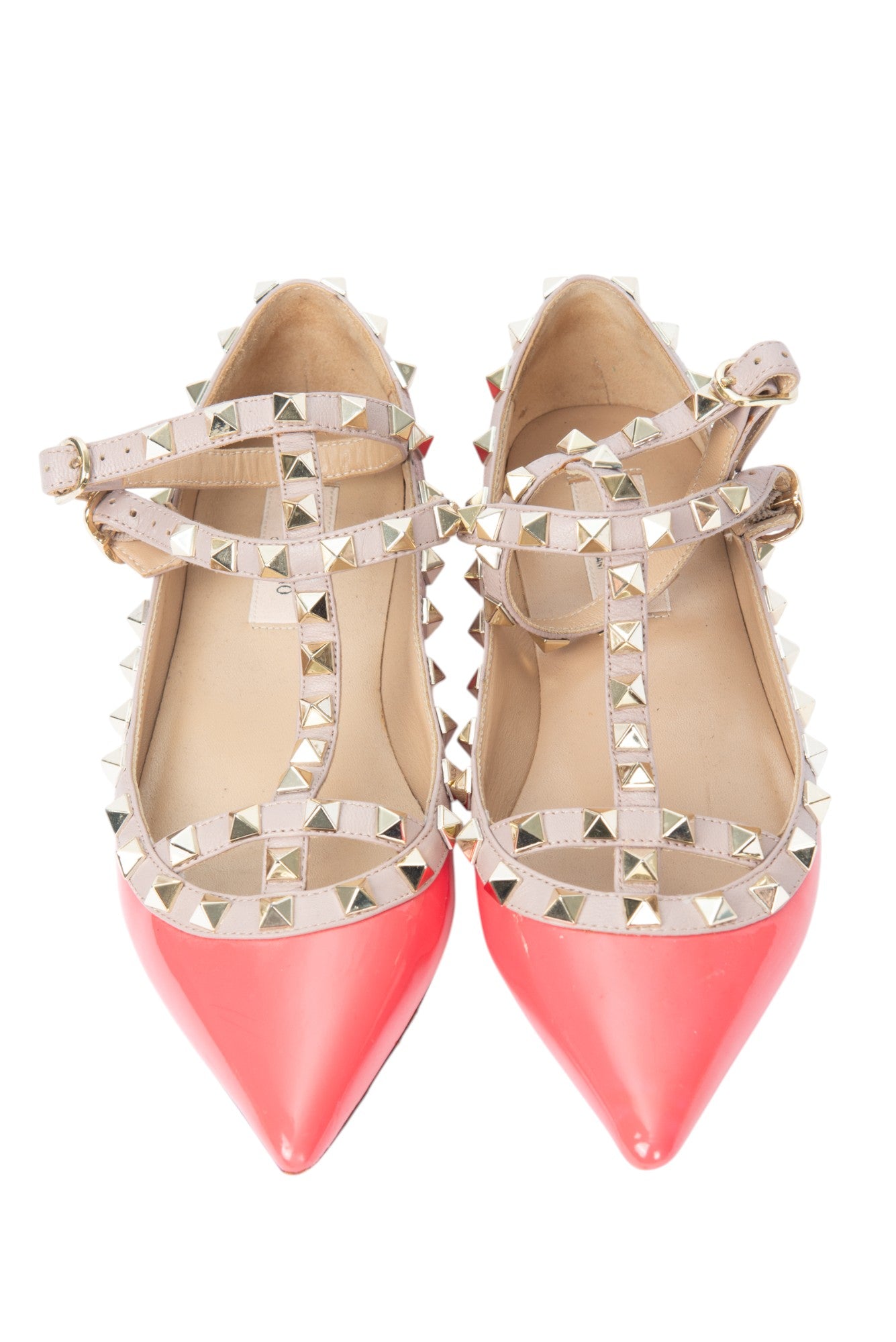 VALENTINO Pink Patent Leather Rockstud Caged Ballet Flats Size 36 US 6