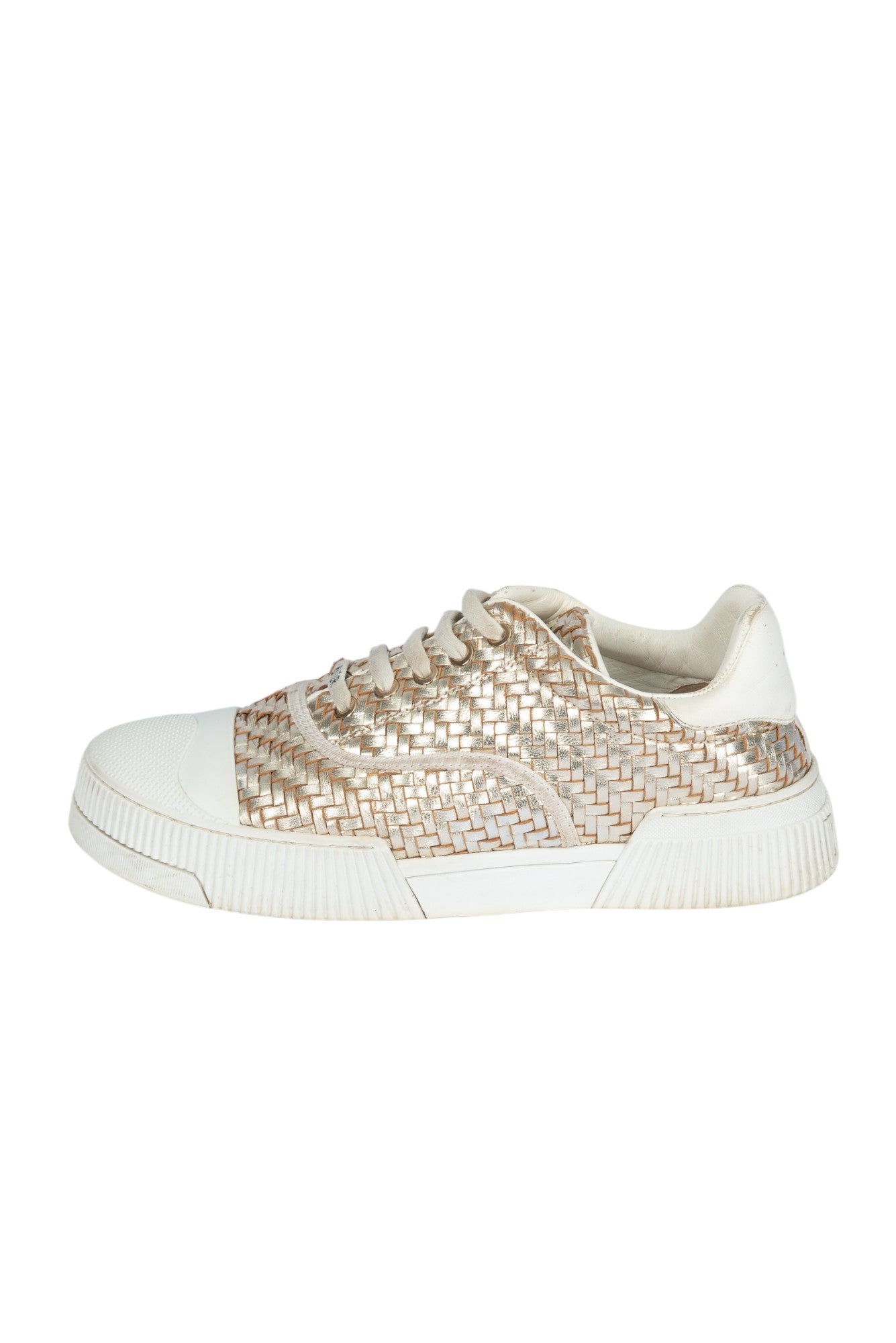 CHRISTIAN DIOR Gold Woven Leather Sneakers Size 37 US 7