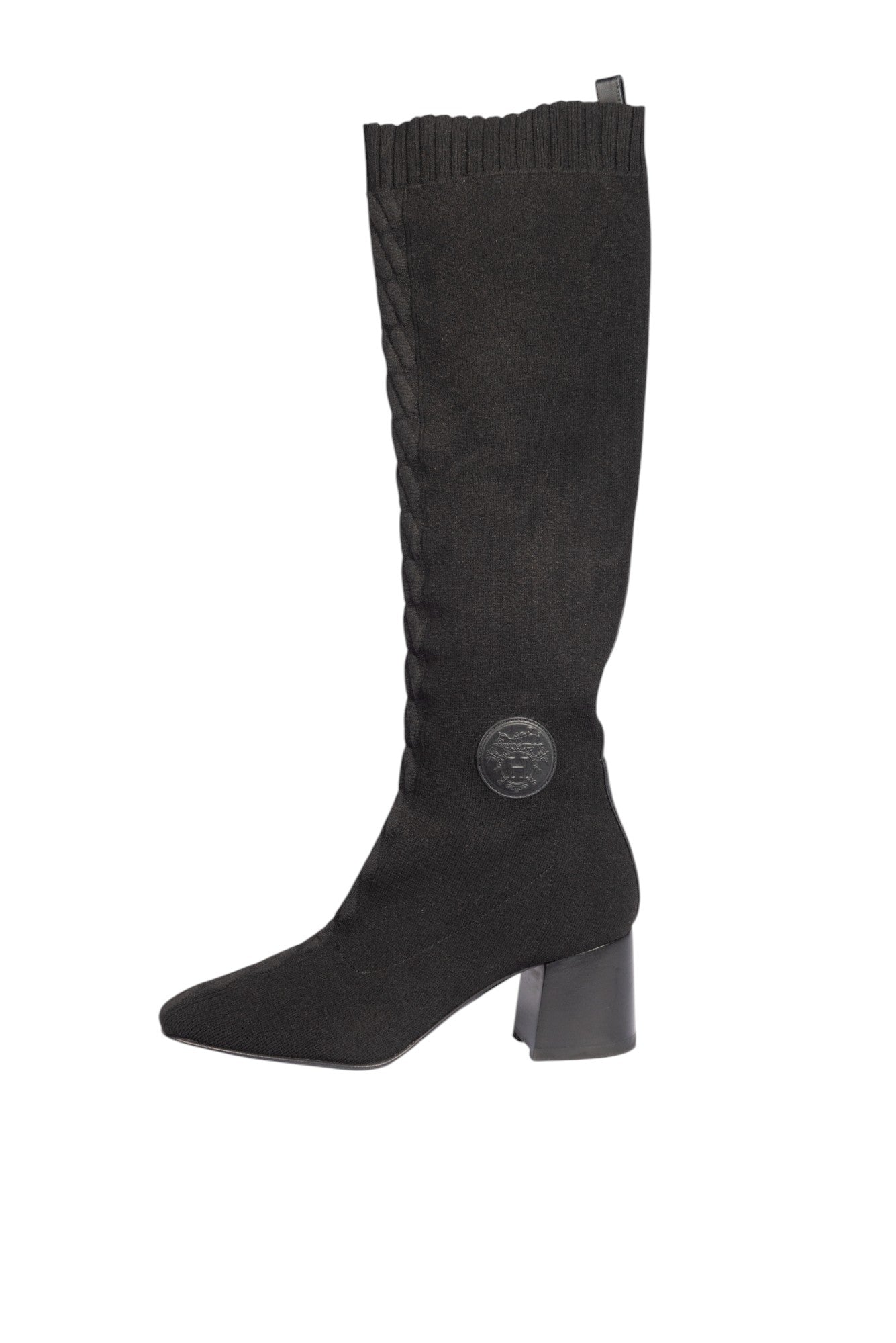HERMÈS Black Knit Fontaine 60 Knee High Boots Size 38.5