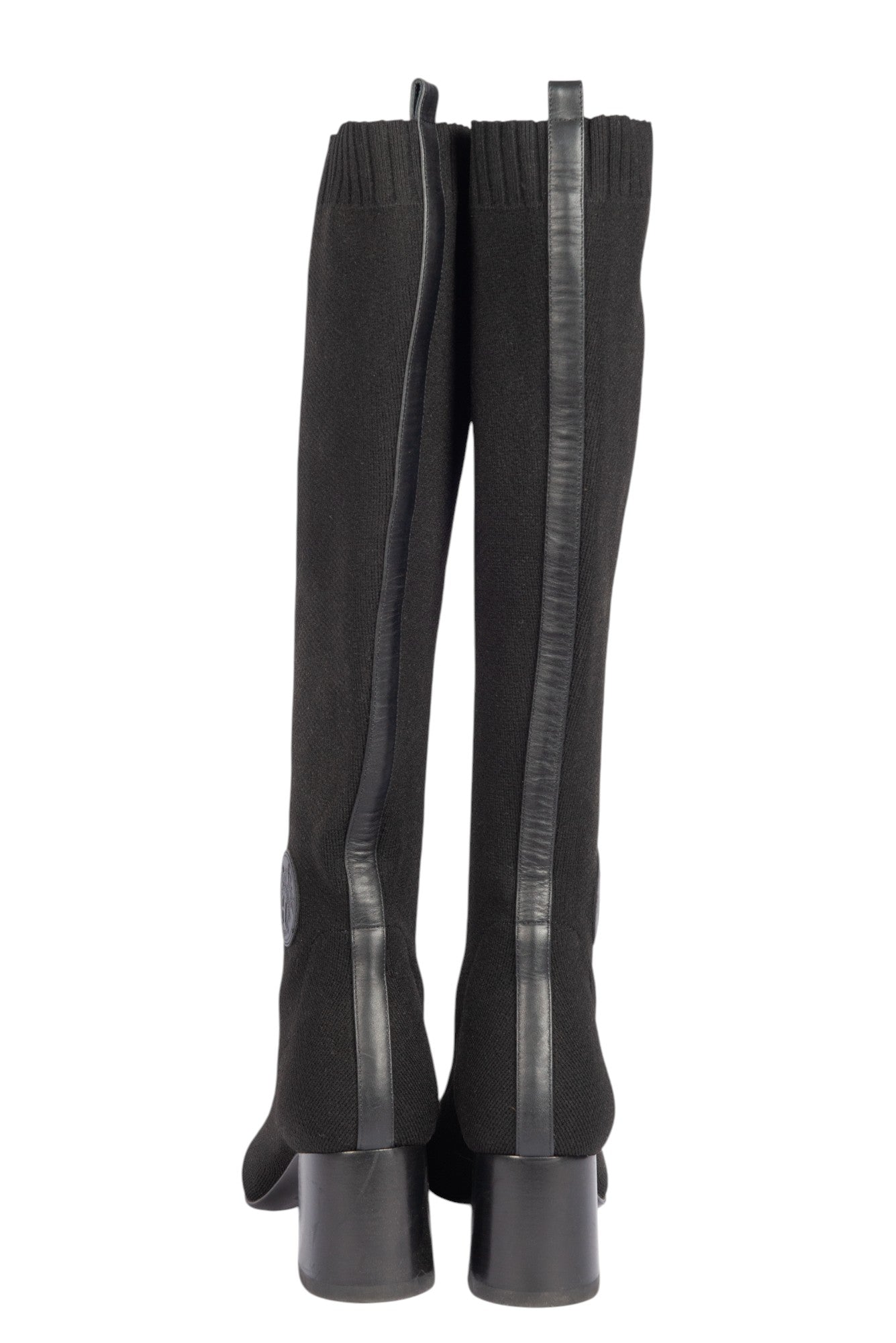 HERMÈS Black Knit Fontaine 60 Knee High Boots Size 38.5