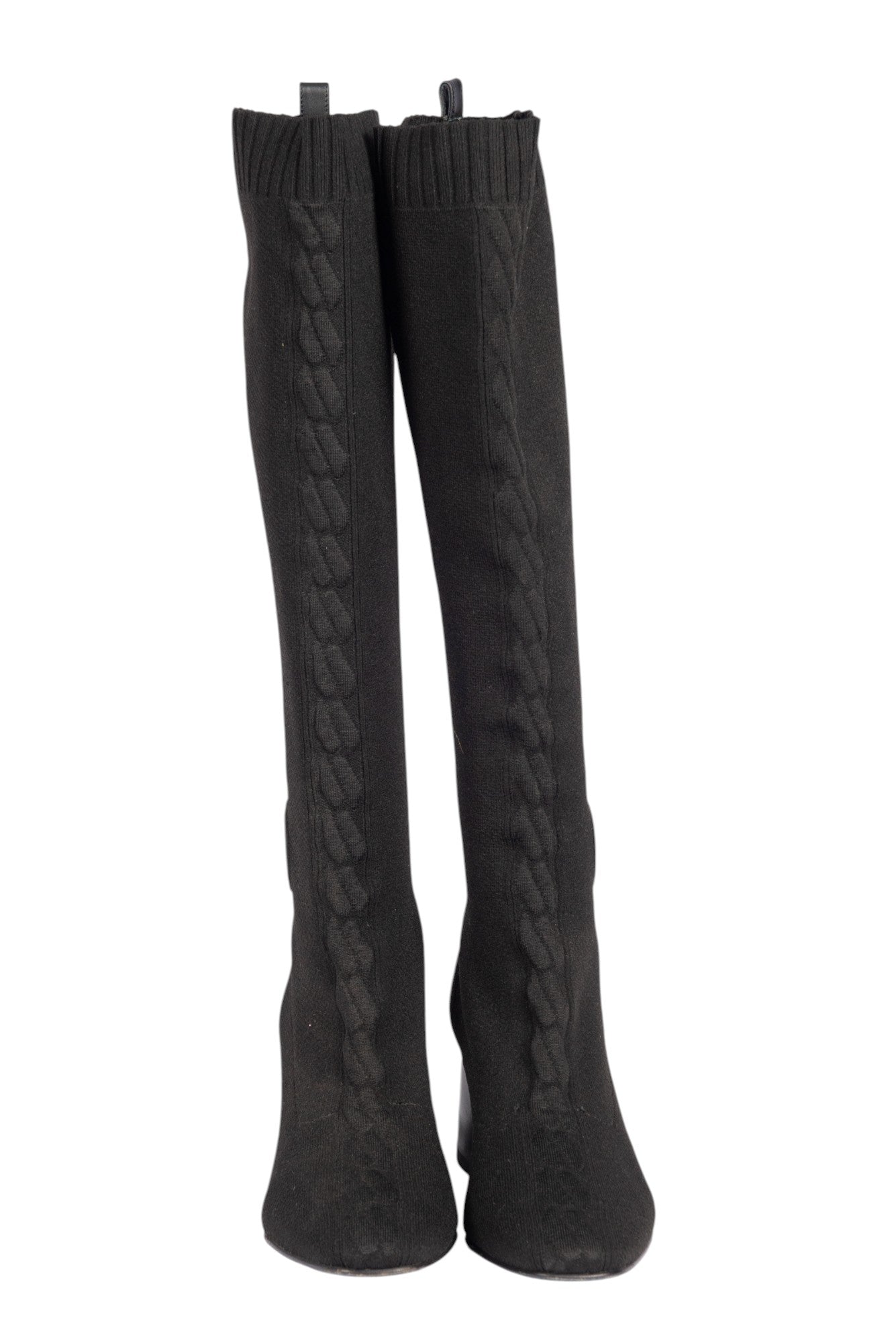 HERMÈS Black Knit Fontaine 60 Knee High Boots Size 38.5