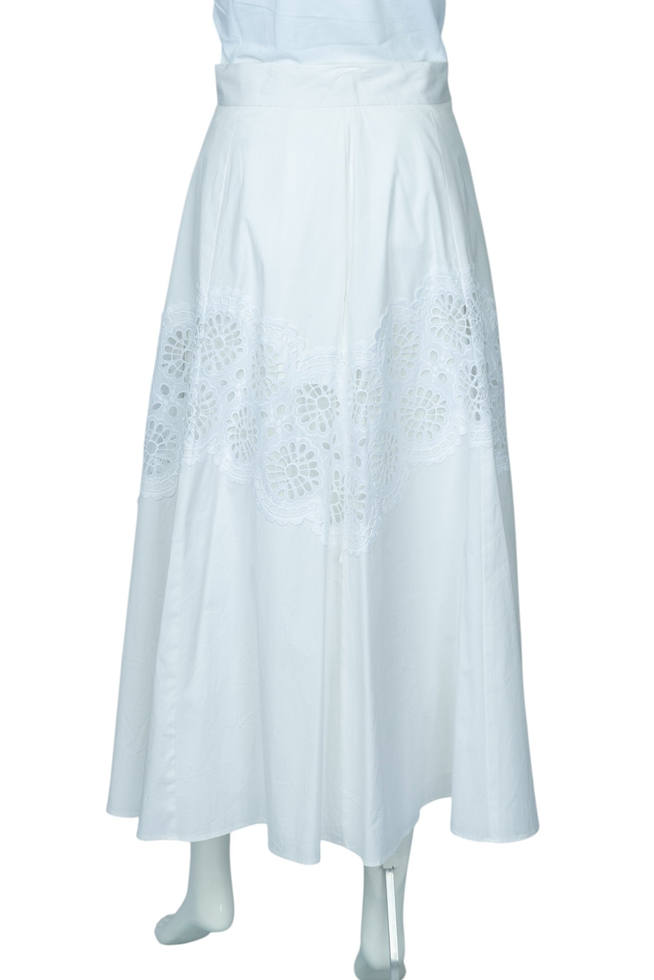 LELA ROSE White Cotton Embroidered Lace Midi Skirt Size 14