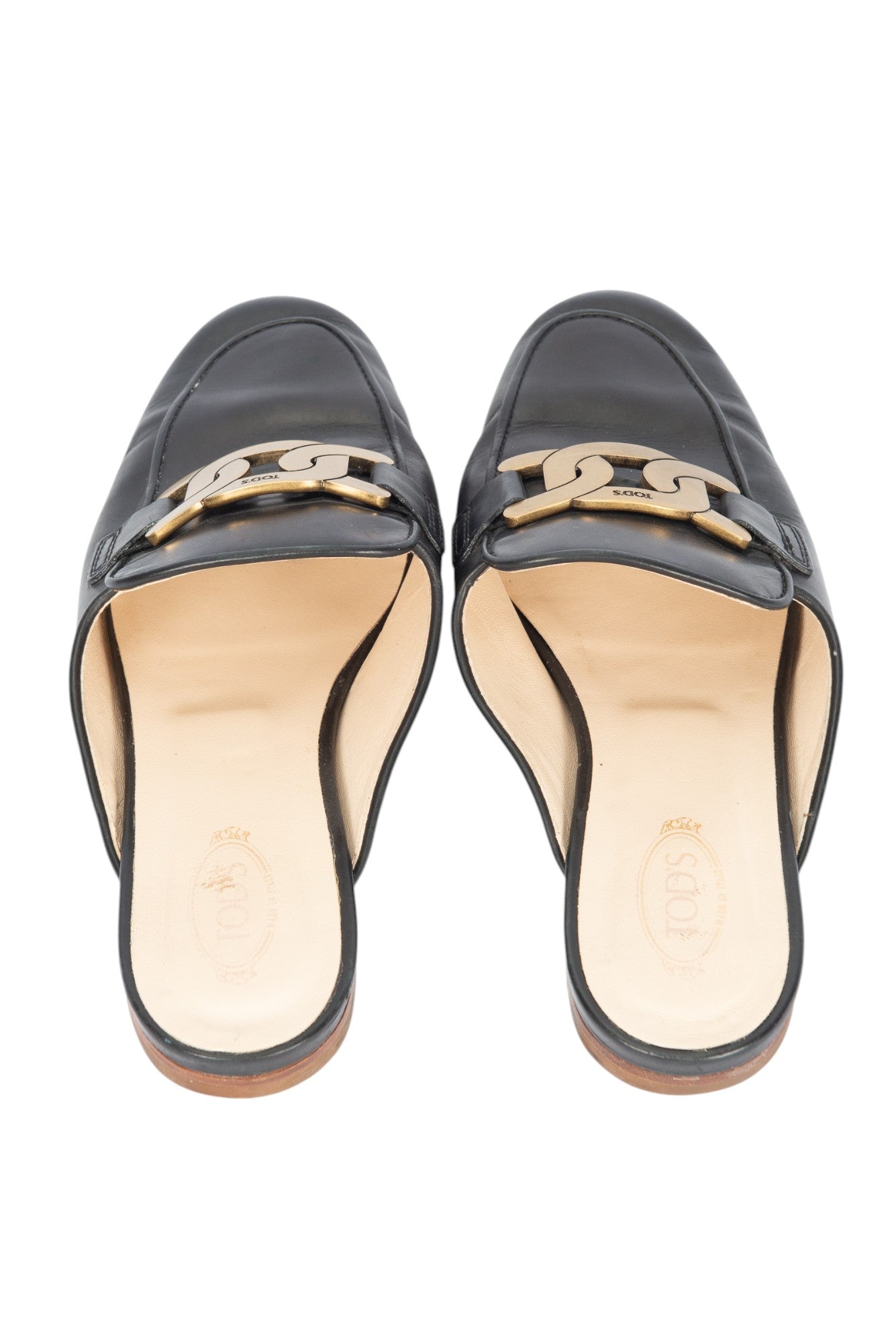 TOD'S Black Leather Sabot Loafer Mules Size 37.5 US 7.5