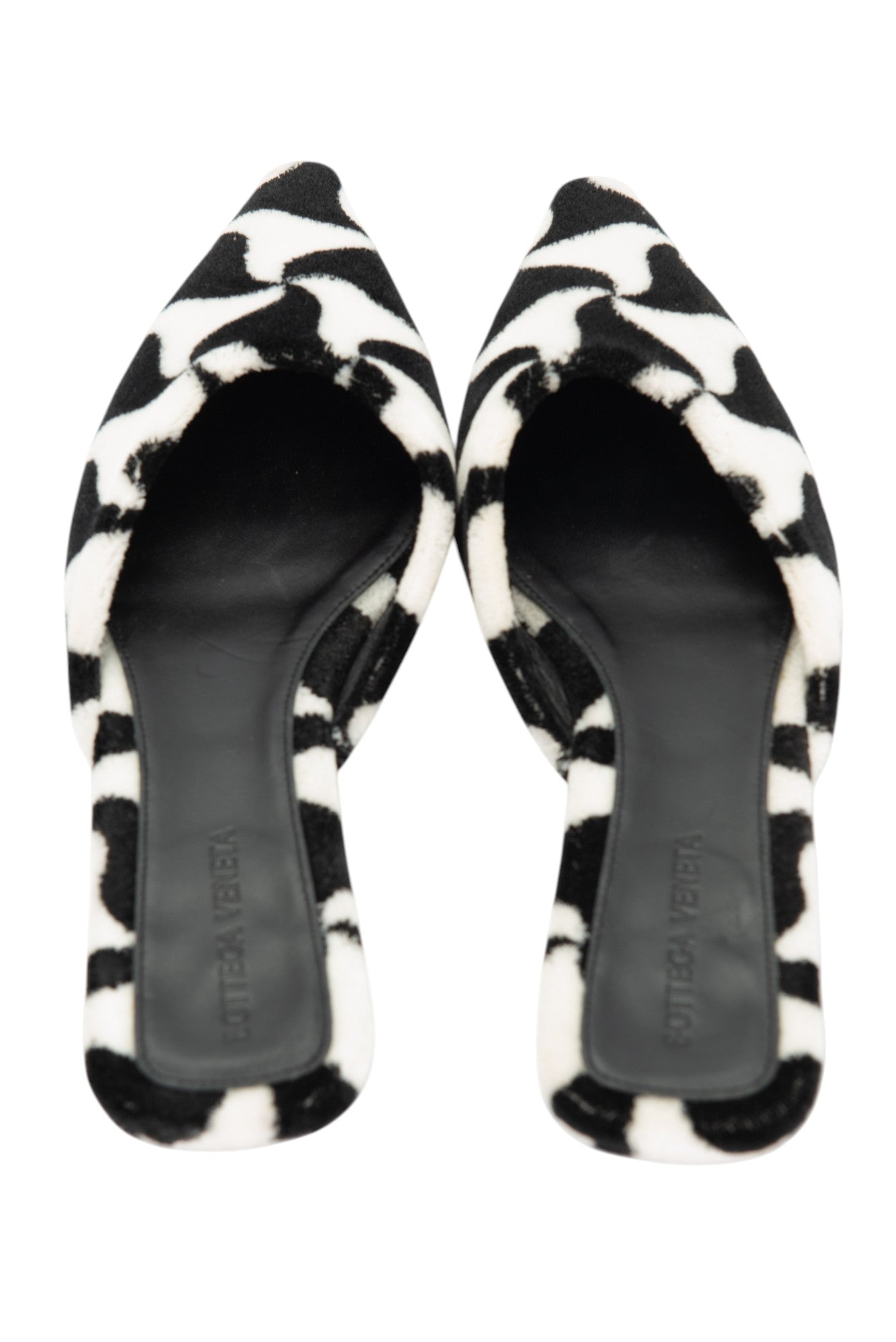 BOTTEGA VENETA Black White Shearling Mules Size 37 US 7