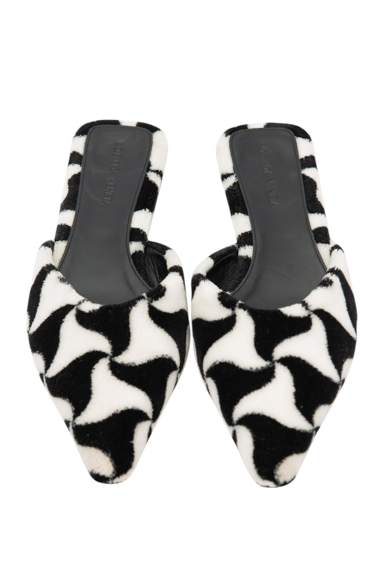 BOTTEGA VENETA Black White Shearling Mules Size 37 US 7