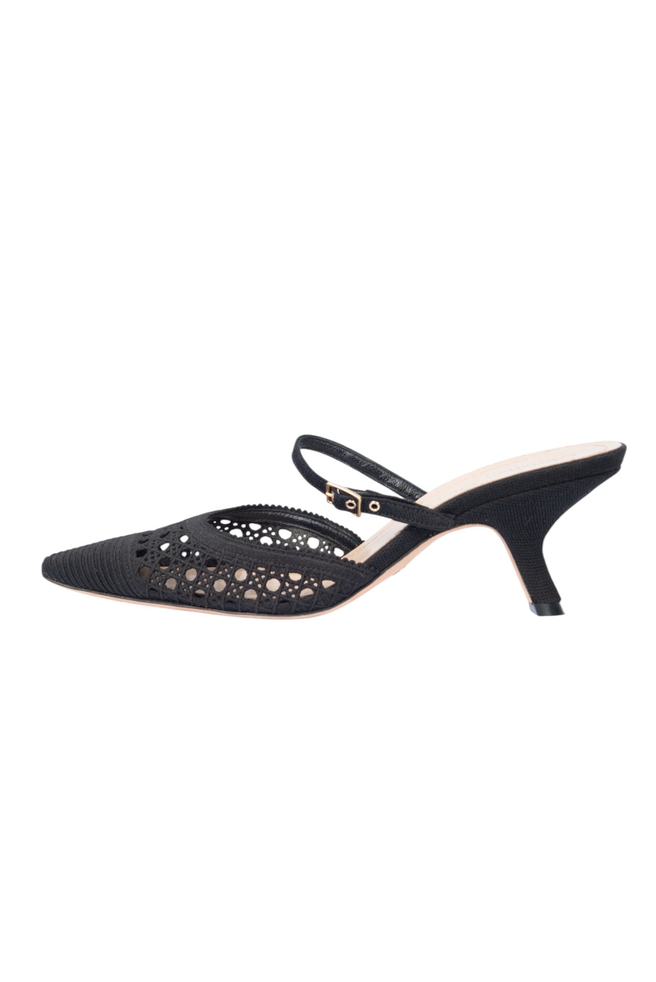 CHRISTIAN DIOR Black Cannage Canvas Mules Heels Size 37