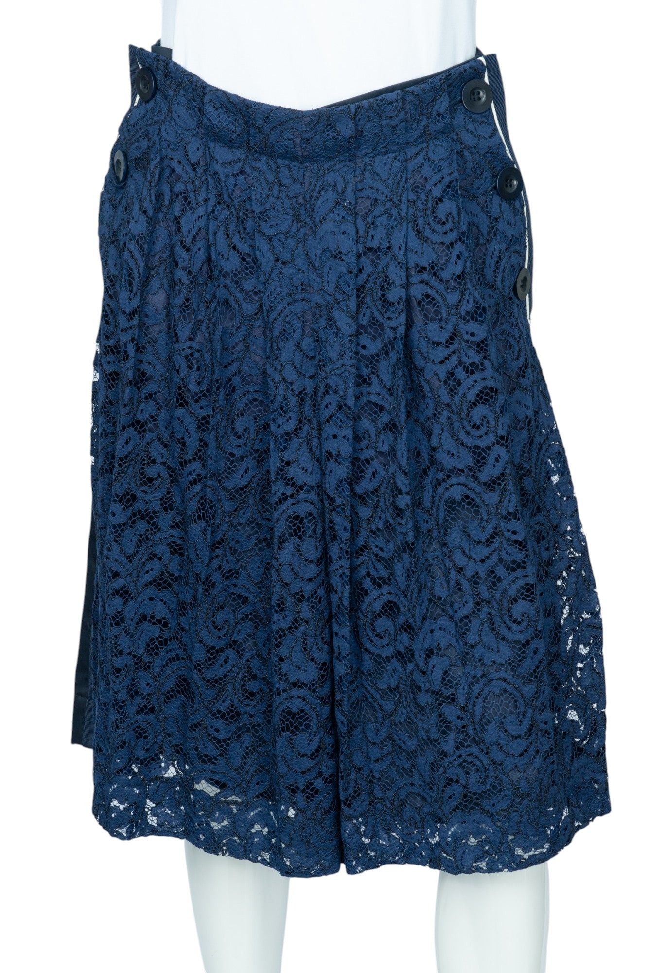 SACAI Blue Lace Pleated Knee Length Skirt Size S
