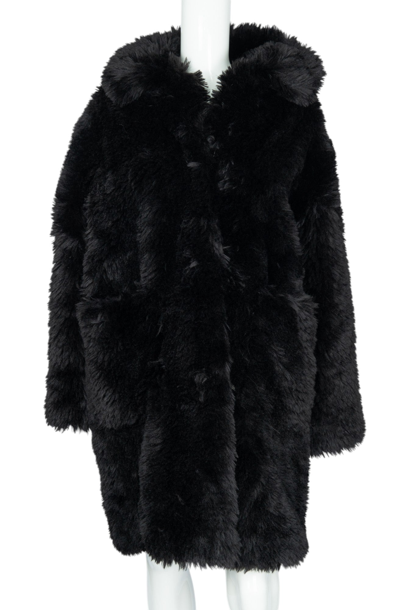 Nº21 Black Faux Fur Shearling Mid-Length Coat Size S