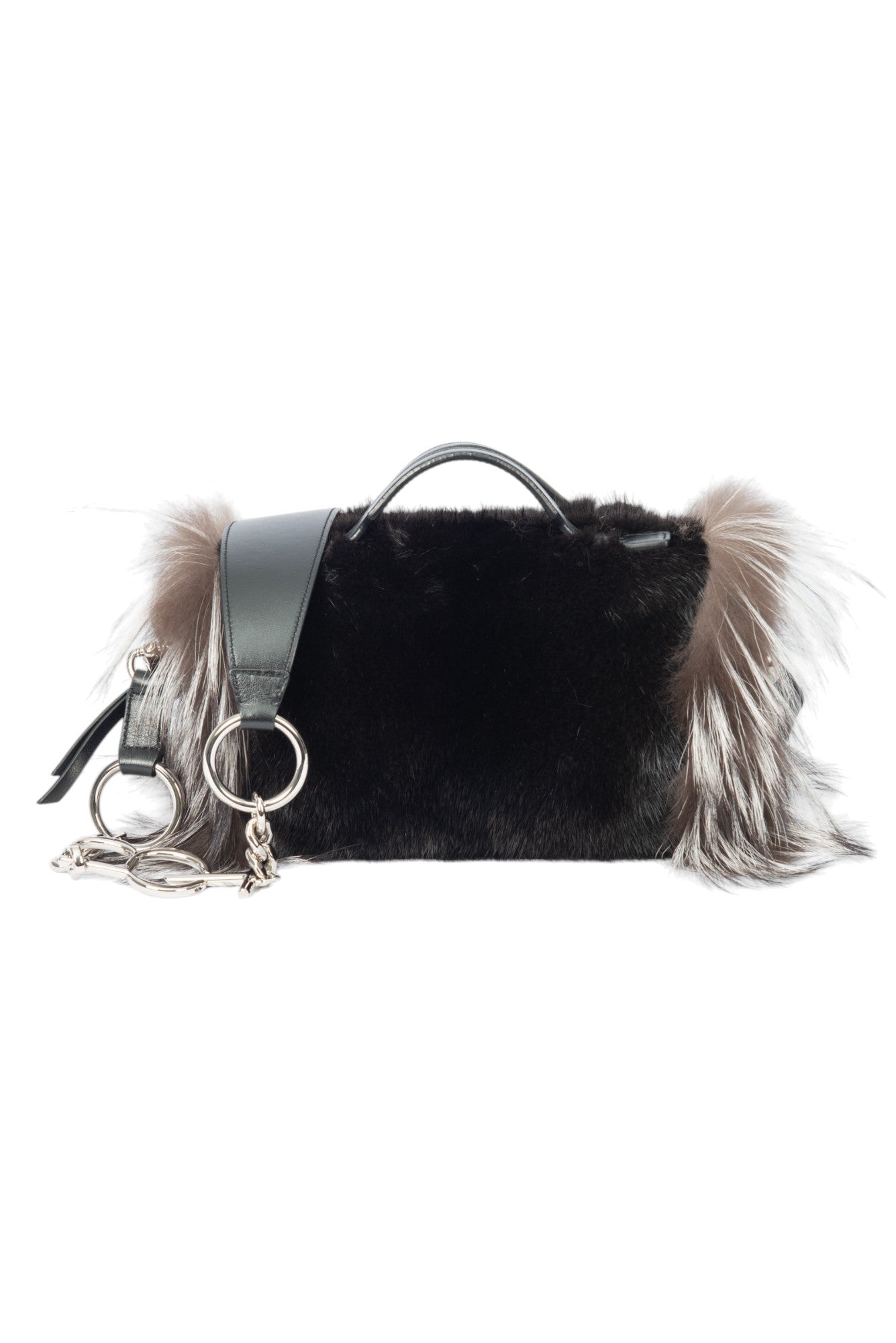 TOD'S Black/Grey Mink Fox Fur Leather Crossbody Shoulder Bag