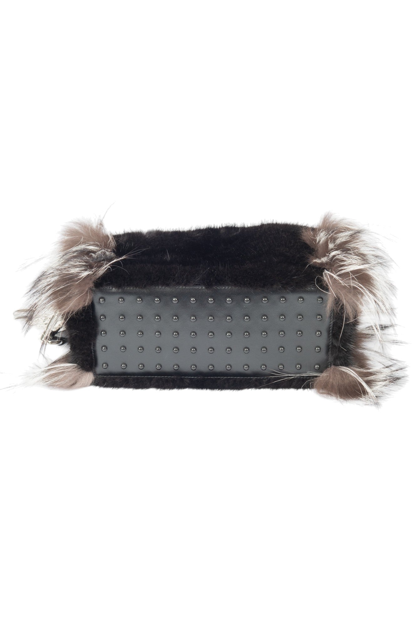 TOD'S Black/Grey Mink Fox Fur Leather Crossbody Shoulder Bag
