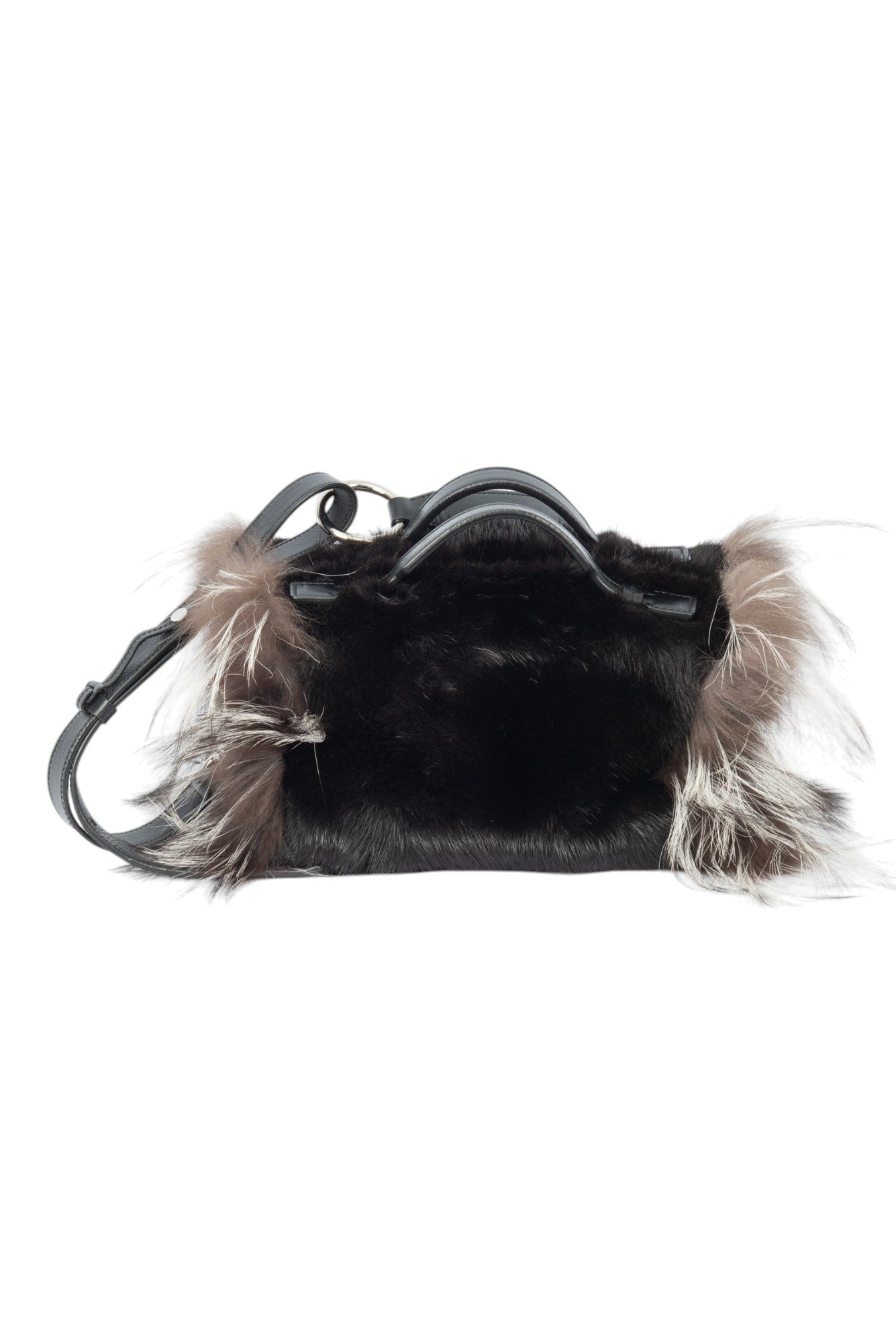 TOD'S Black/Grey Mink Fox Fur Leather Crossbody Shoulder Bag