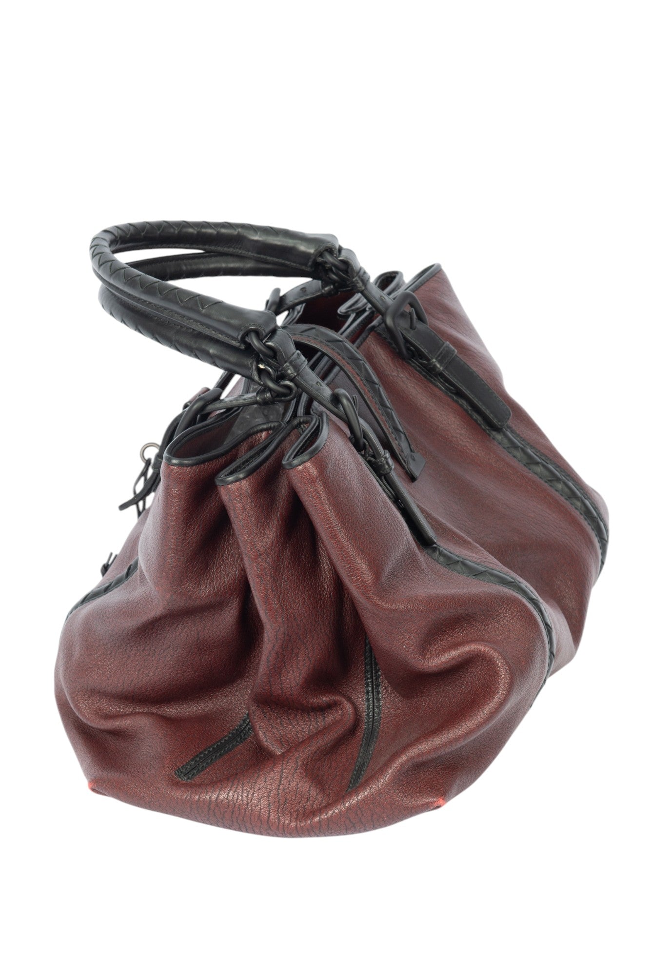 BOTTEGA VENETA Burgundy Leather Roma Lock Shoulder Bag