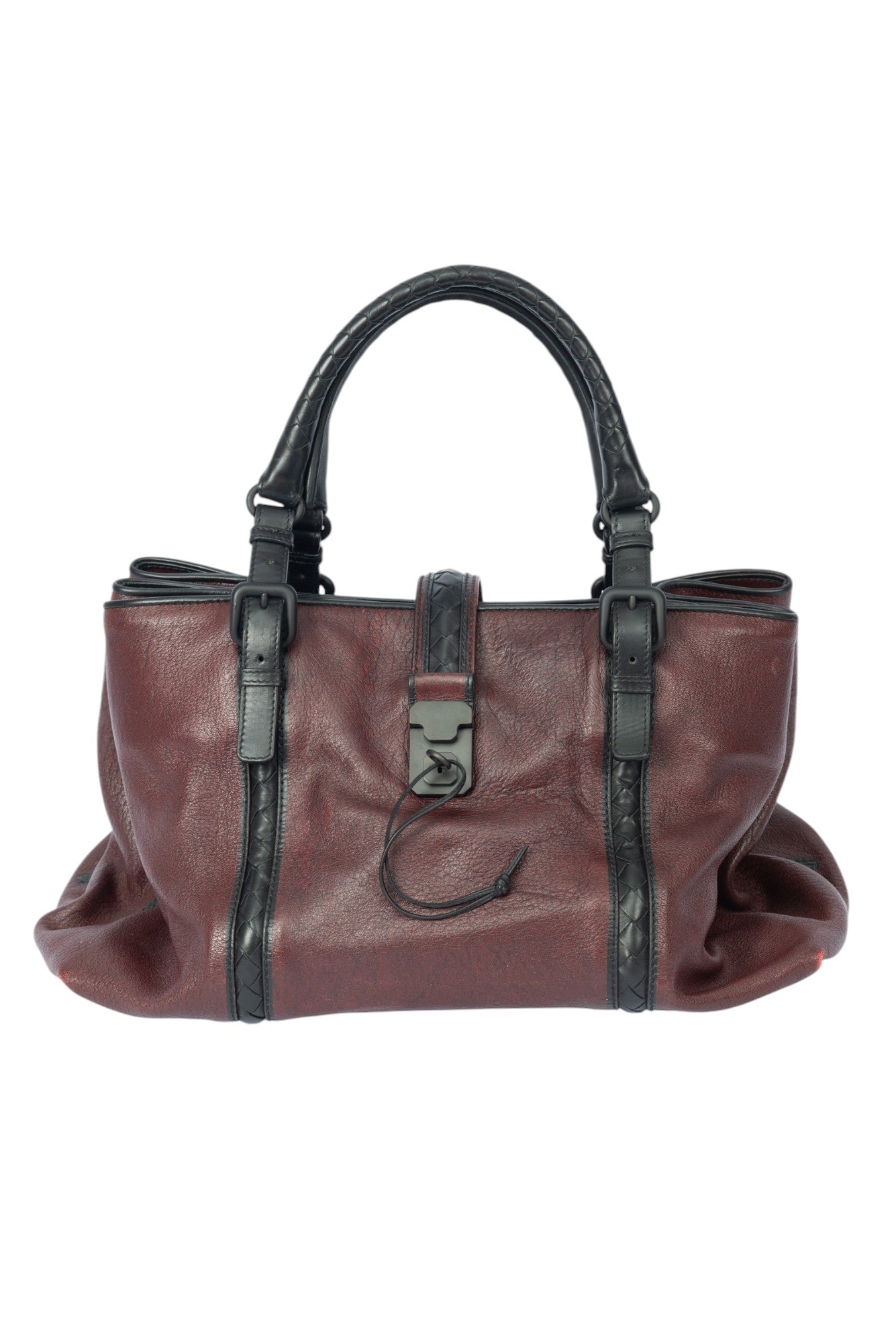 BOTTEGA VENETA Burgundy Leather Roma Lock Shoulder Bag