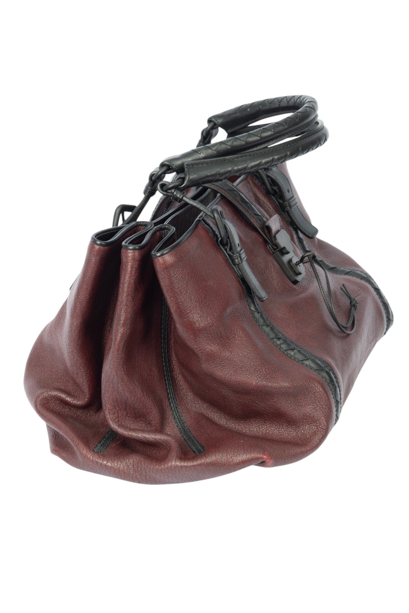 BOTTEGA VENETA Burgundy Leather Roma Lock Shoulder Bag