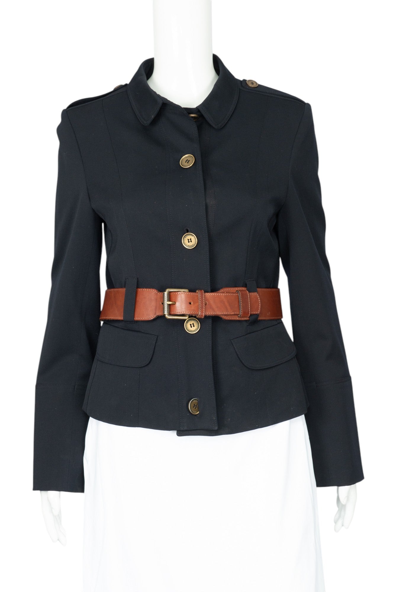 BURBERRY LONDON Navy Blue Belted Blazer Jacket Size US 8