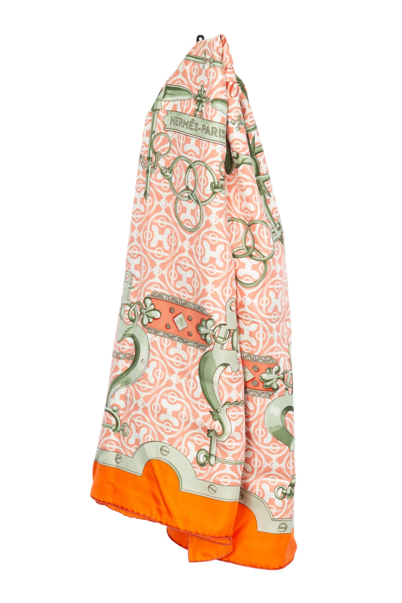 HERMÈS Orange Silk Mors Et Gourmettes Carré Scarf