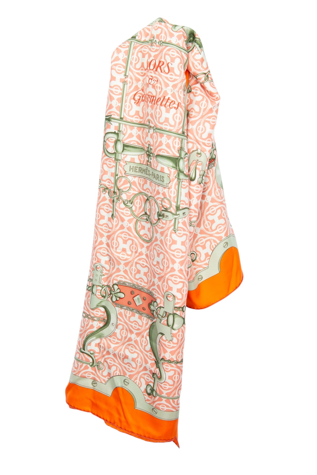 HERMÈS Orange Silk Mors Et Gourmettes Carré Scarf