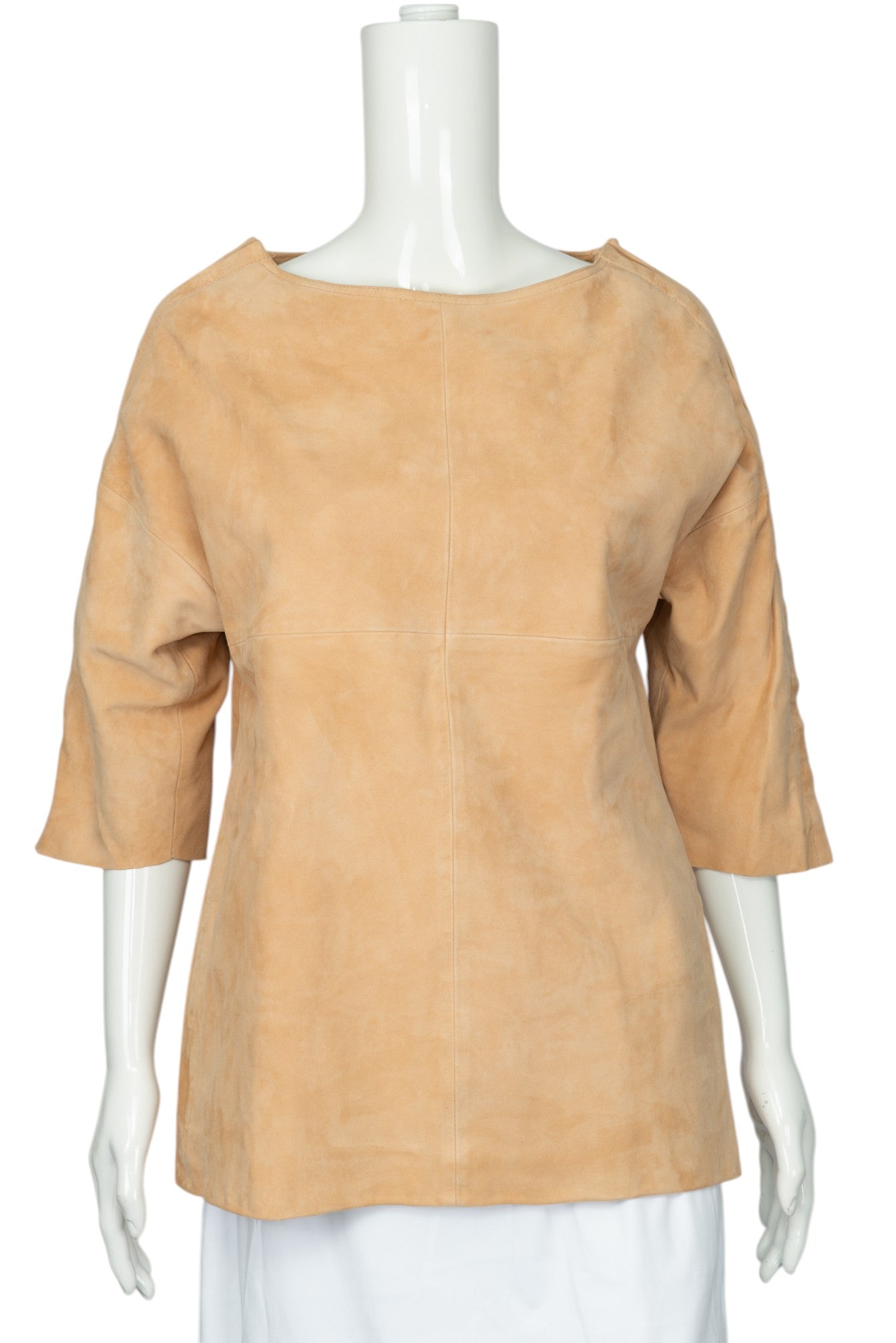 CHLOÉ Beige Lambskin Suede Paneled Top Size S