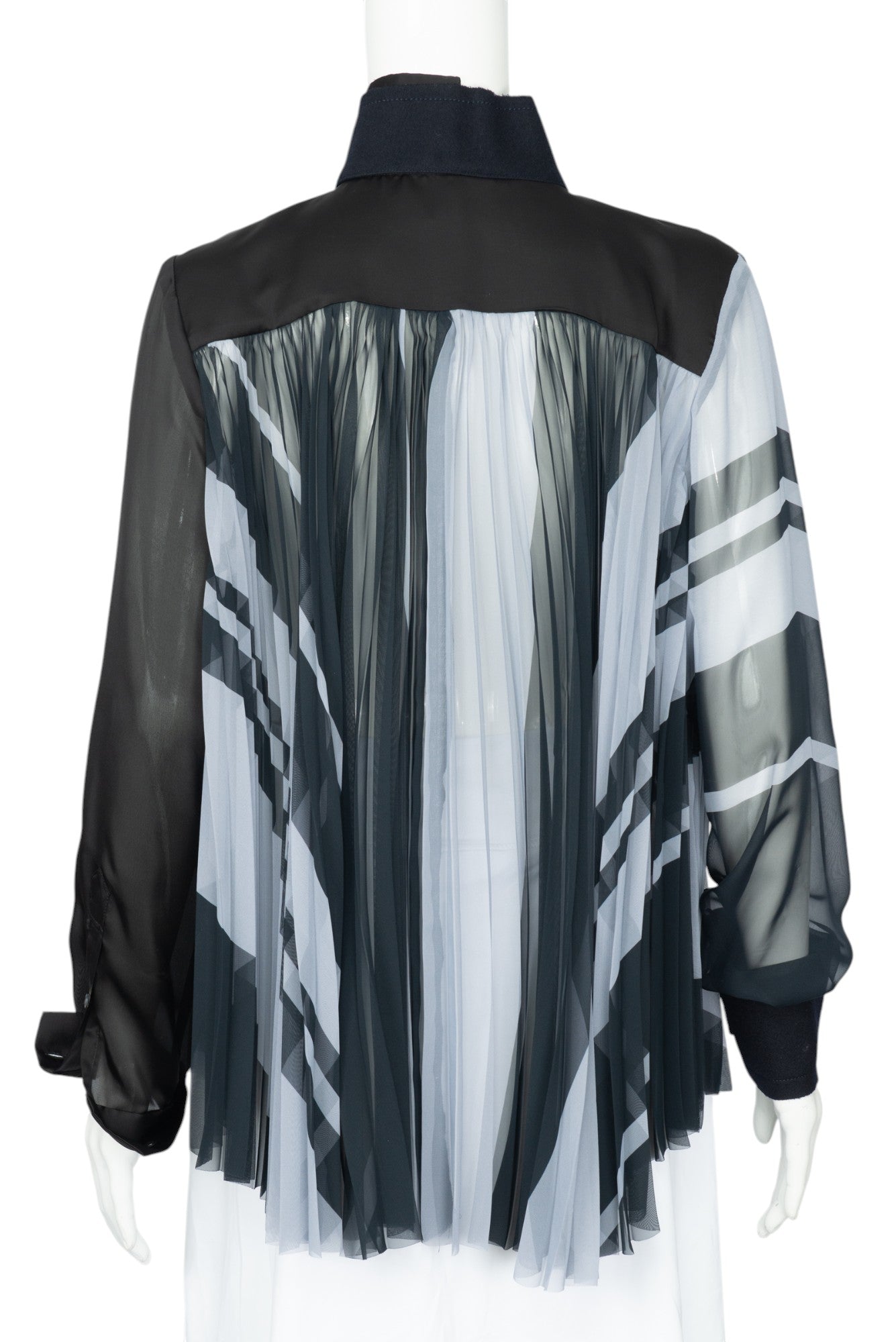 SACAI Black Pleated Button-Up Blouse Top Size S