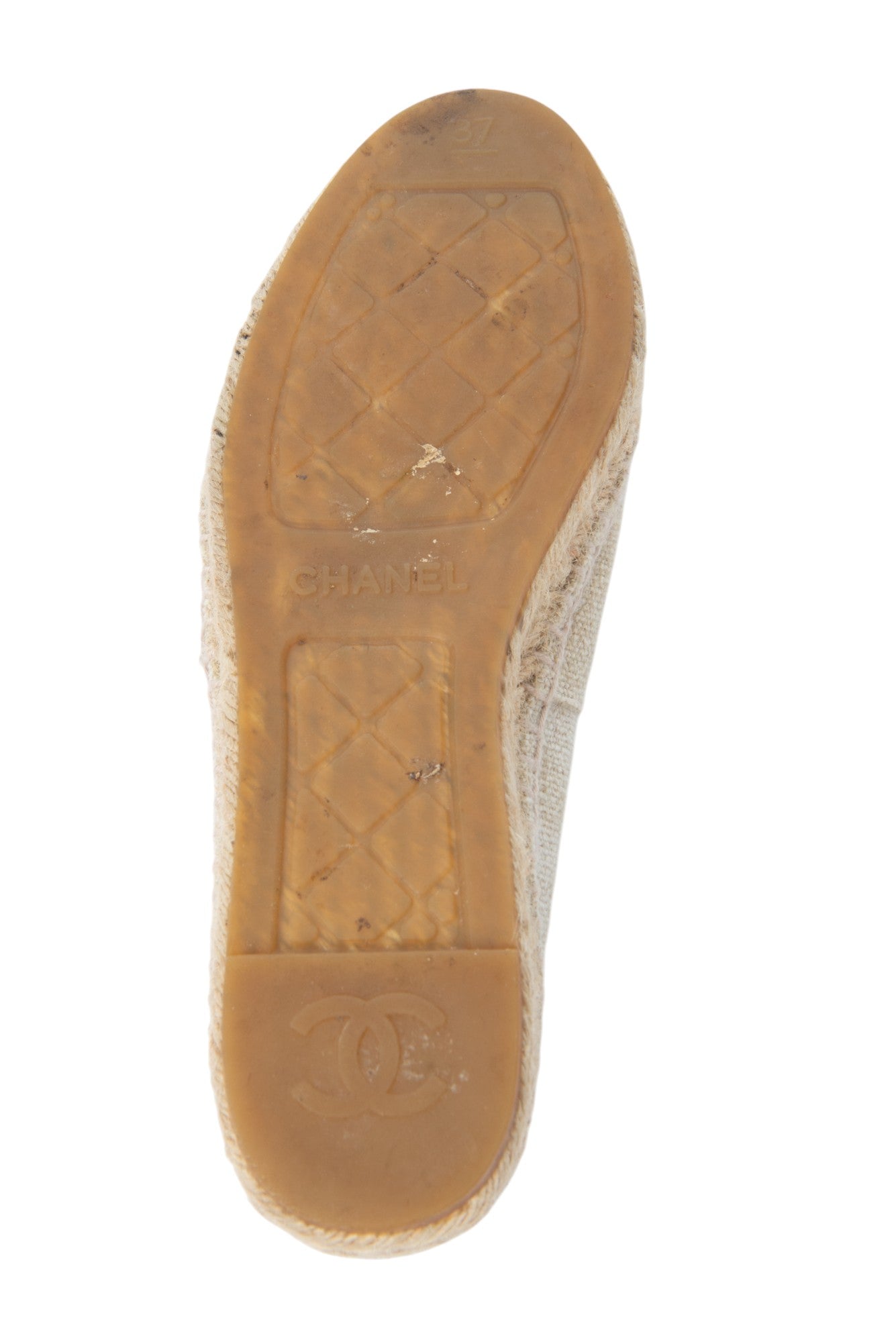 CHANEL Beige CC Canvas Sequin Espadrilles Flats Size 37 US 7