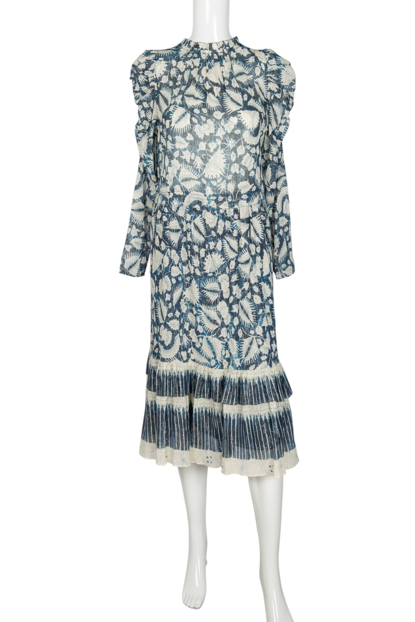 ULLA JOHNSON Blue Cotton Blend Nadia Floral Midi Dress Size XS