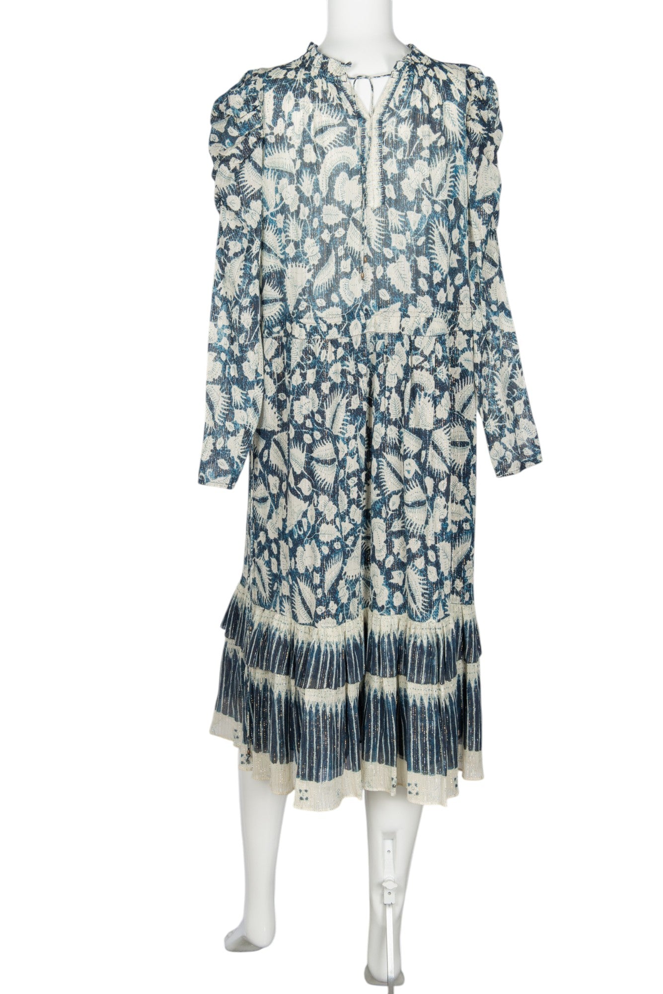 ULLA JOHNSON Blue Cotton Blend Nadia Floral Midi Dress Size XS