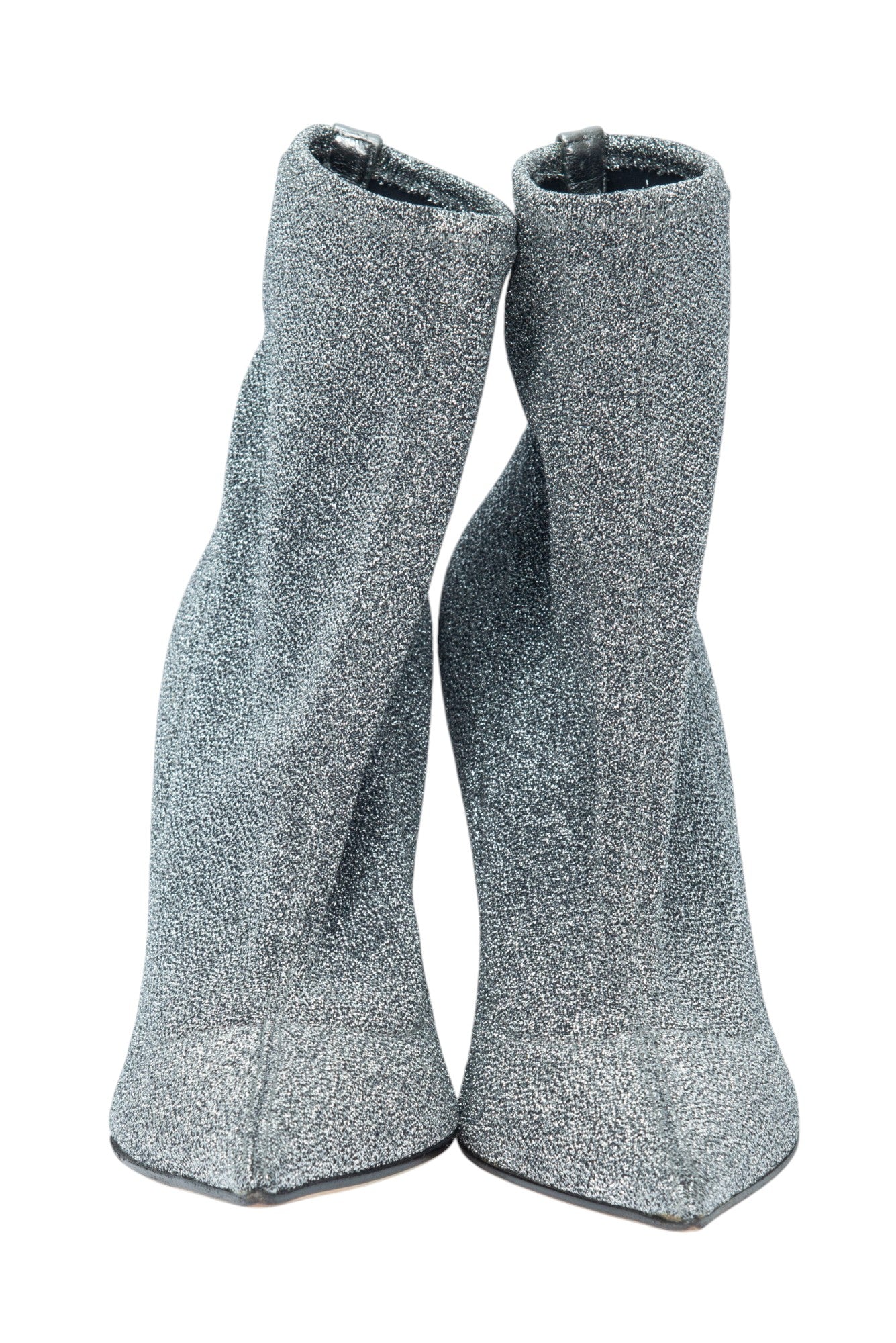 SERGIO ROSSI Silver Knit Glitter Ankle Heeled Boots Size 36.5 US 6.5