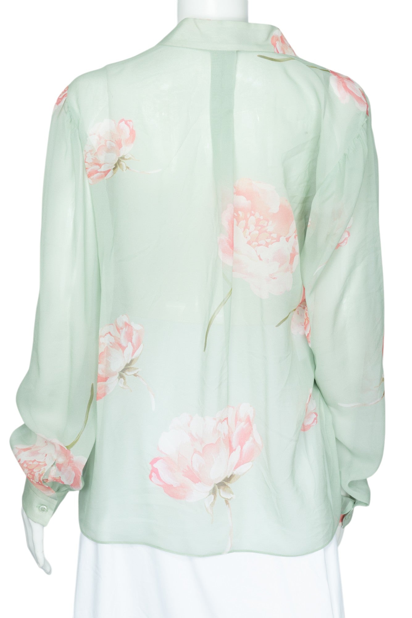 GIAMBATTISTA VALLI Green Silk Floral Blouse Size 46 US 10