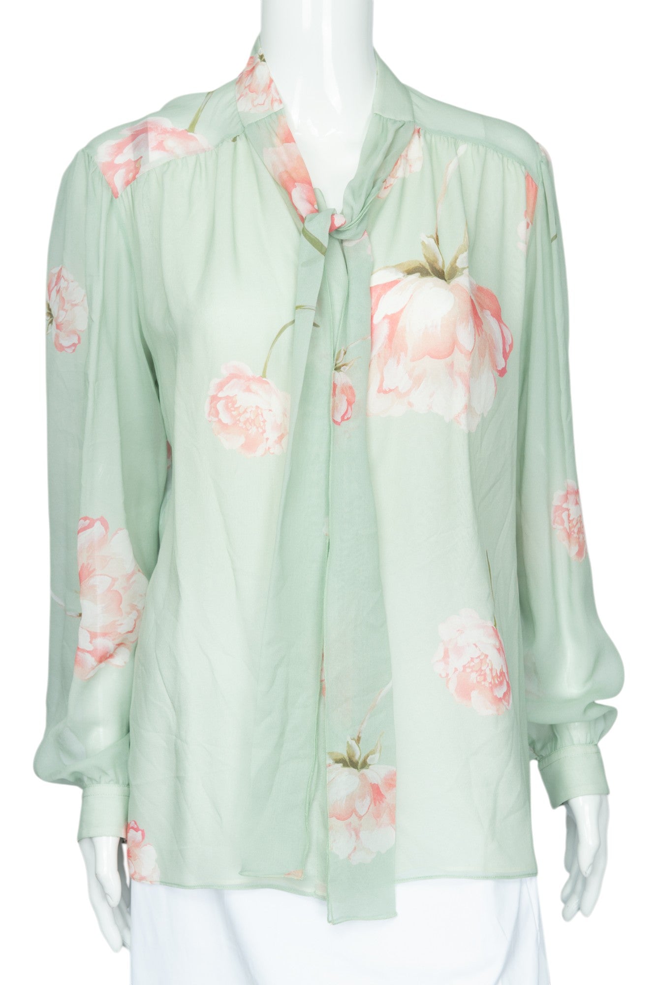 GIAMBATTISTA VALLI Green Silk Floral Blouse Size 46 US 10