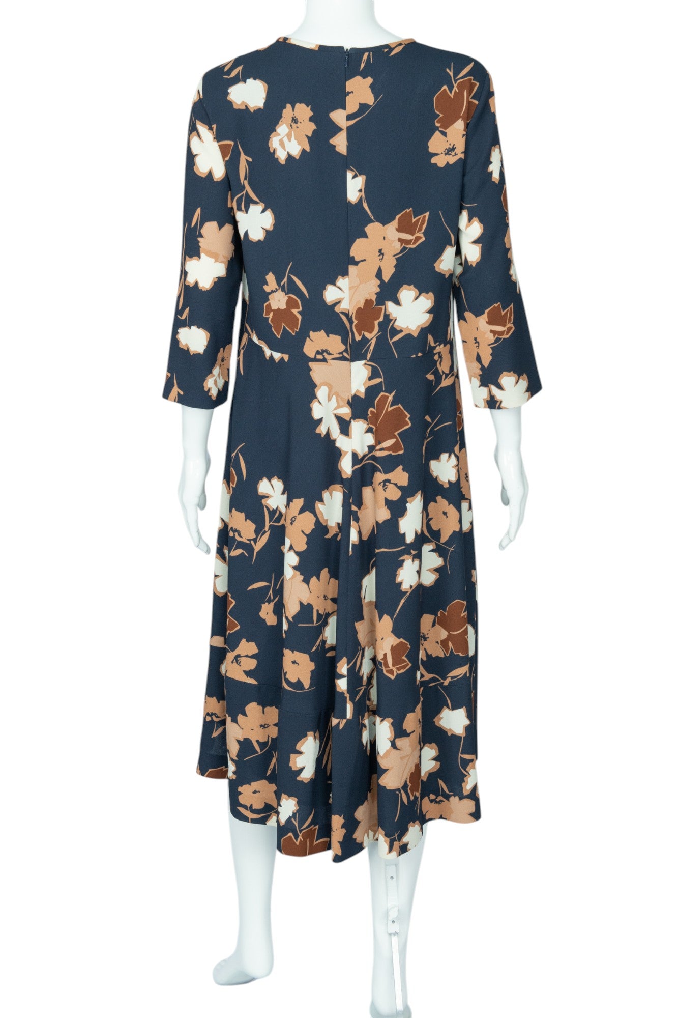 MAX MARA Navy Glenda Floral Pleated Maxi Dress Size 10 EU 46