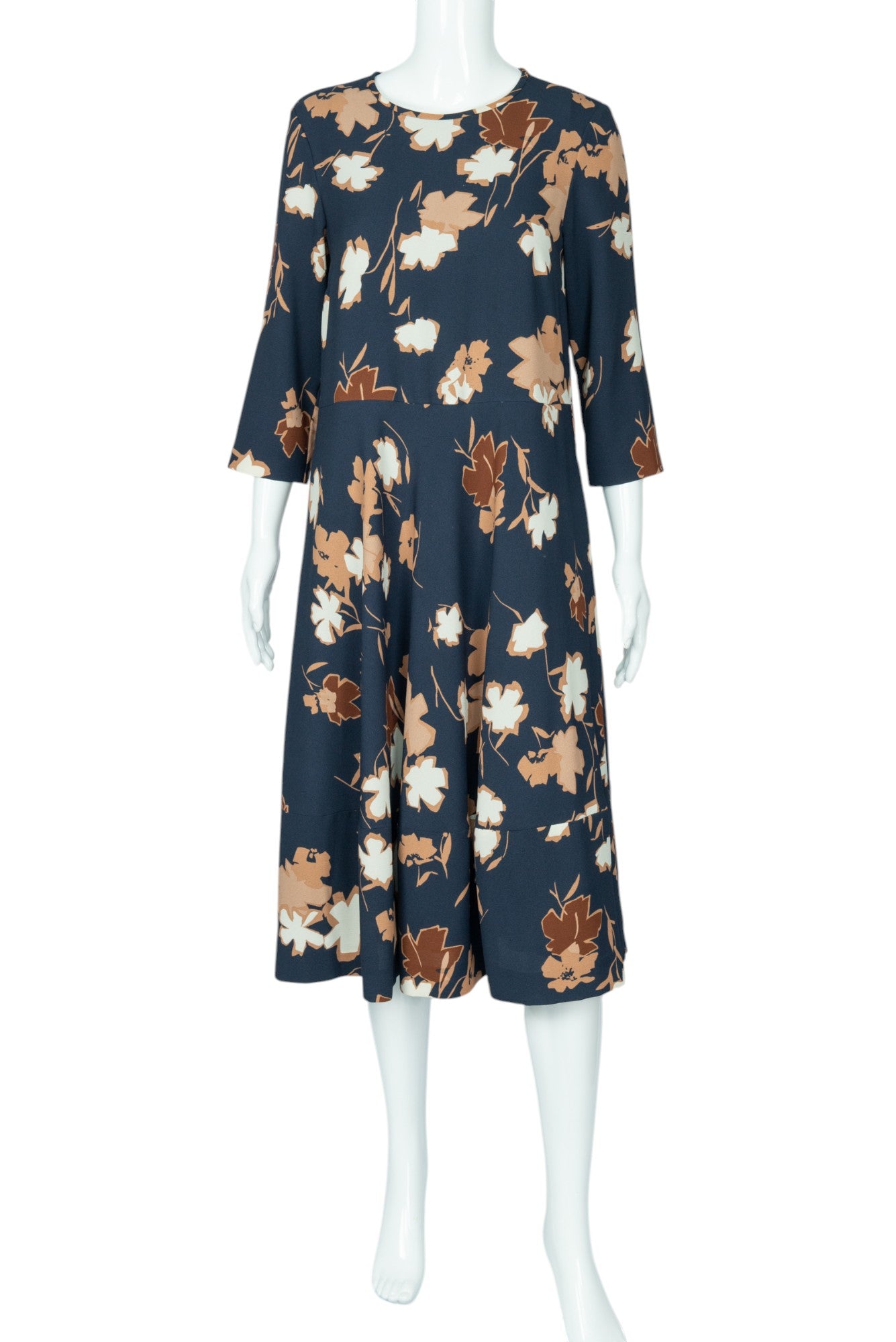MAX MARA Navy Glenda Floral Pleated Maxi Dress Size 10 EU 46