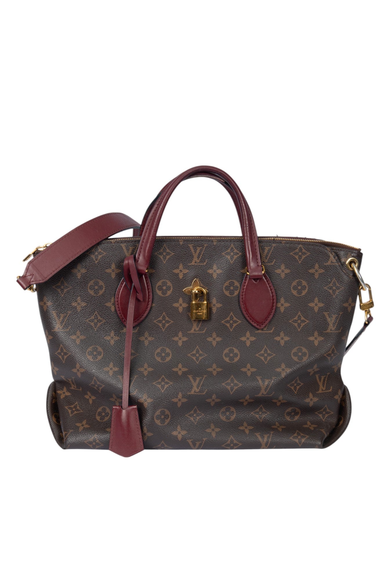 LOUIS VUITTON Brown Leather Monogram Bordeaux Flower Tote Bag
