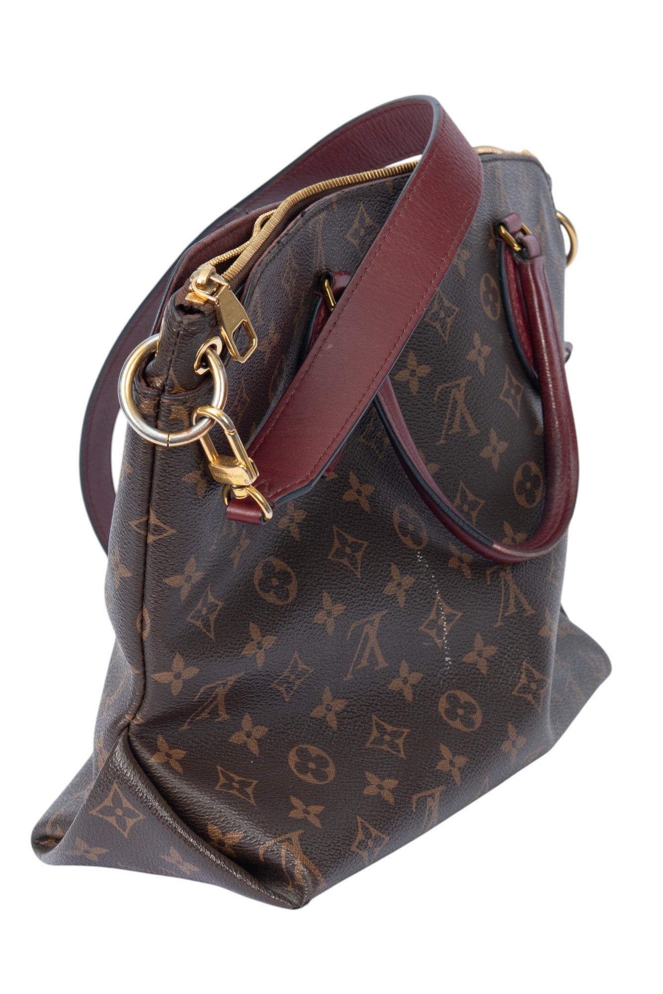LOUIS VUITTON Brown Leather Monogram Bordeaux Flower Tote Bag