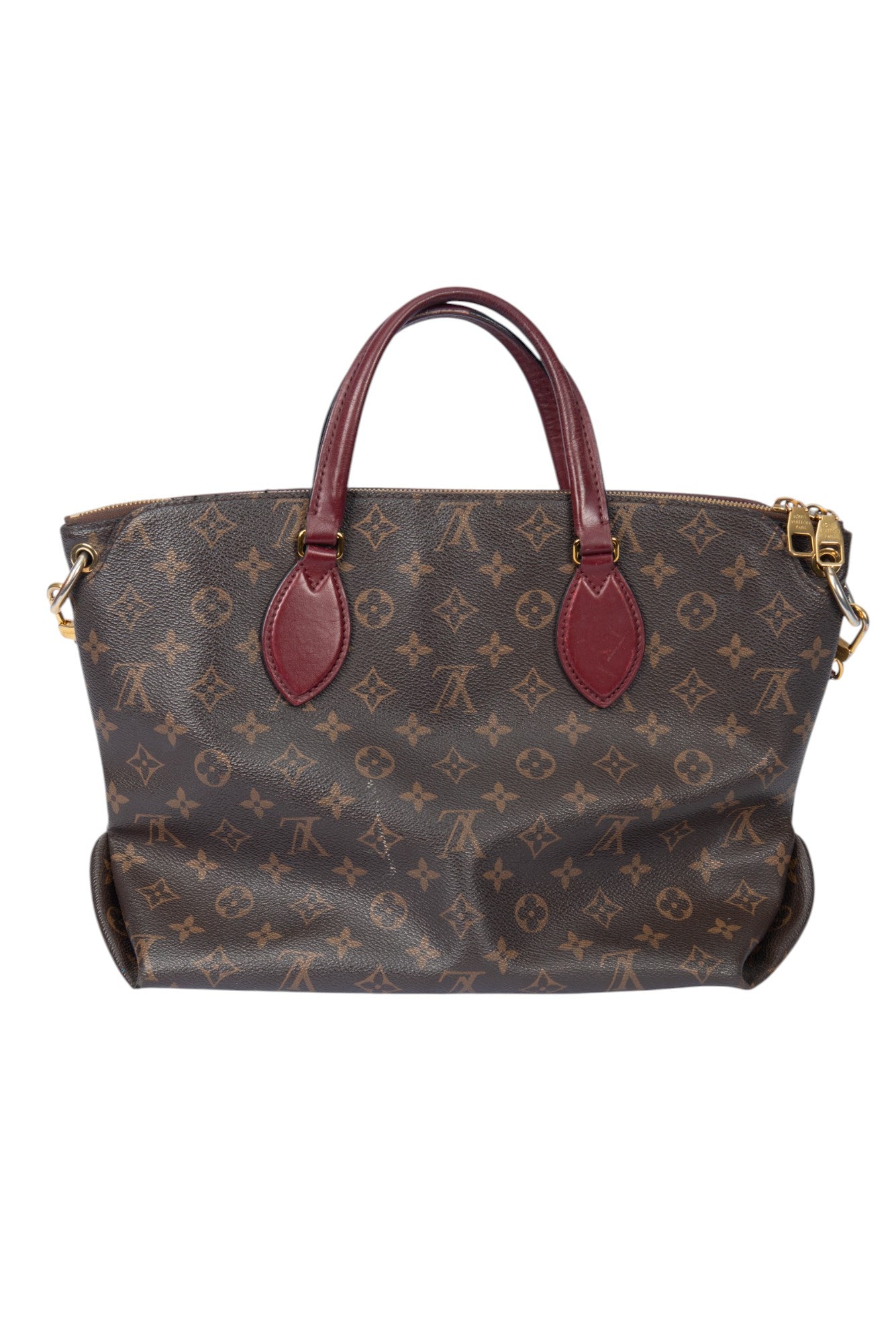 LOUIS VUITTON Brown Leather Monogram Bordeaux Flower Tote Bag