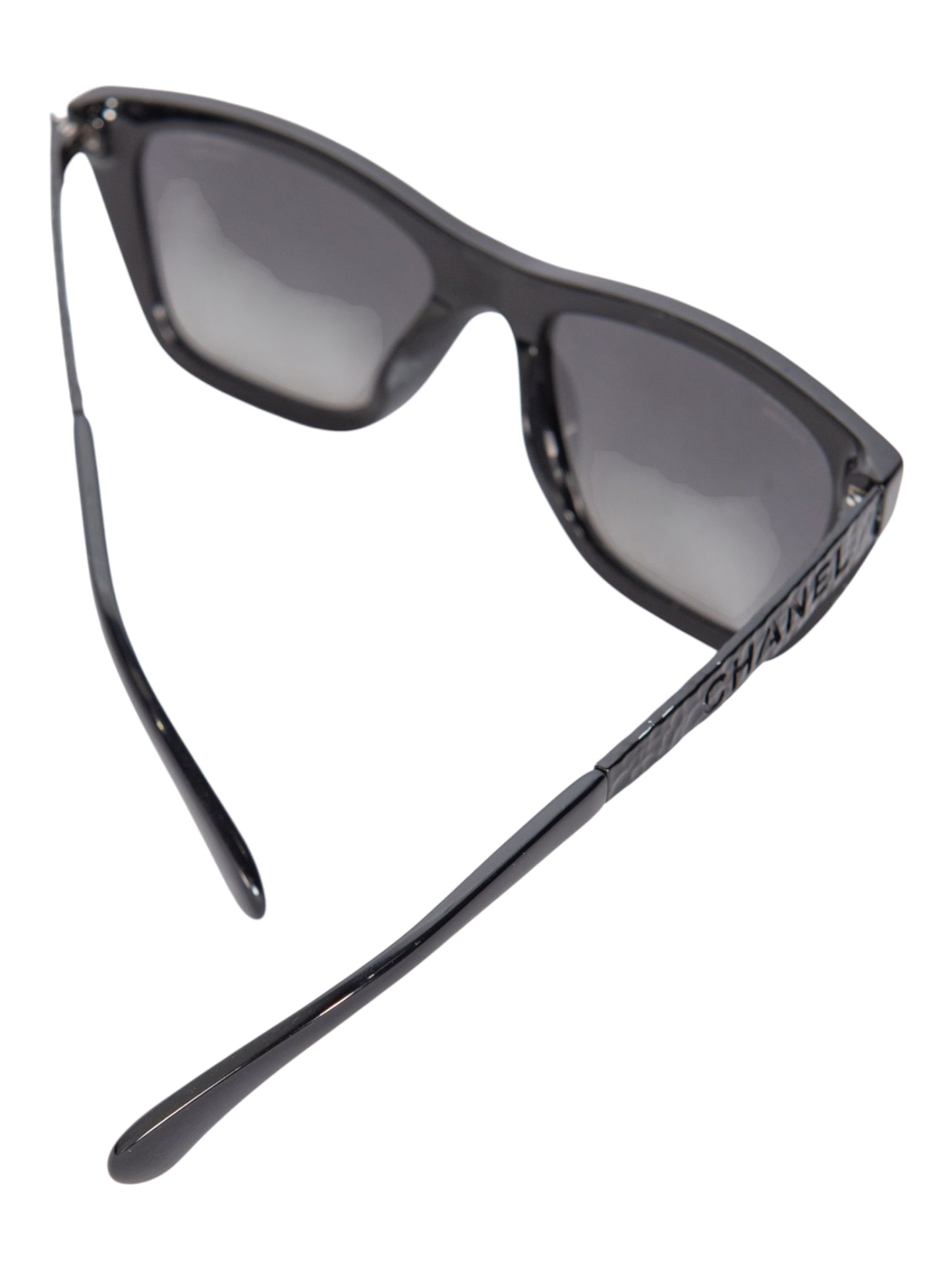 CHANEL Black Acetate Rectangular Logo Polarized Sunglasses