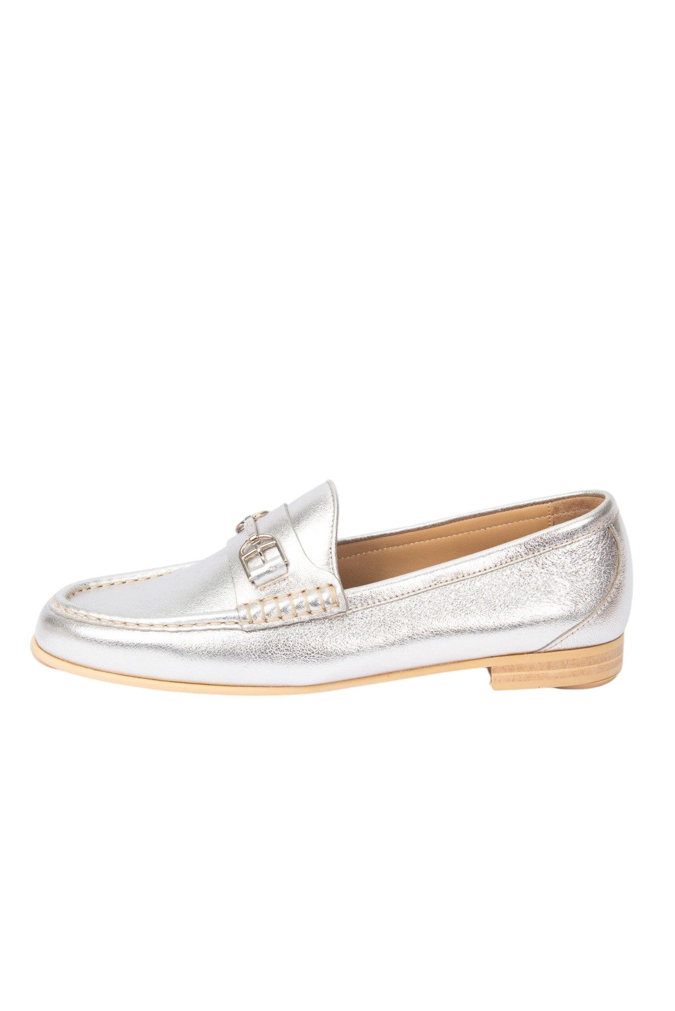 BALLY Silver Metallic Leather Loafers Flats Size 37 US 7