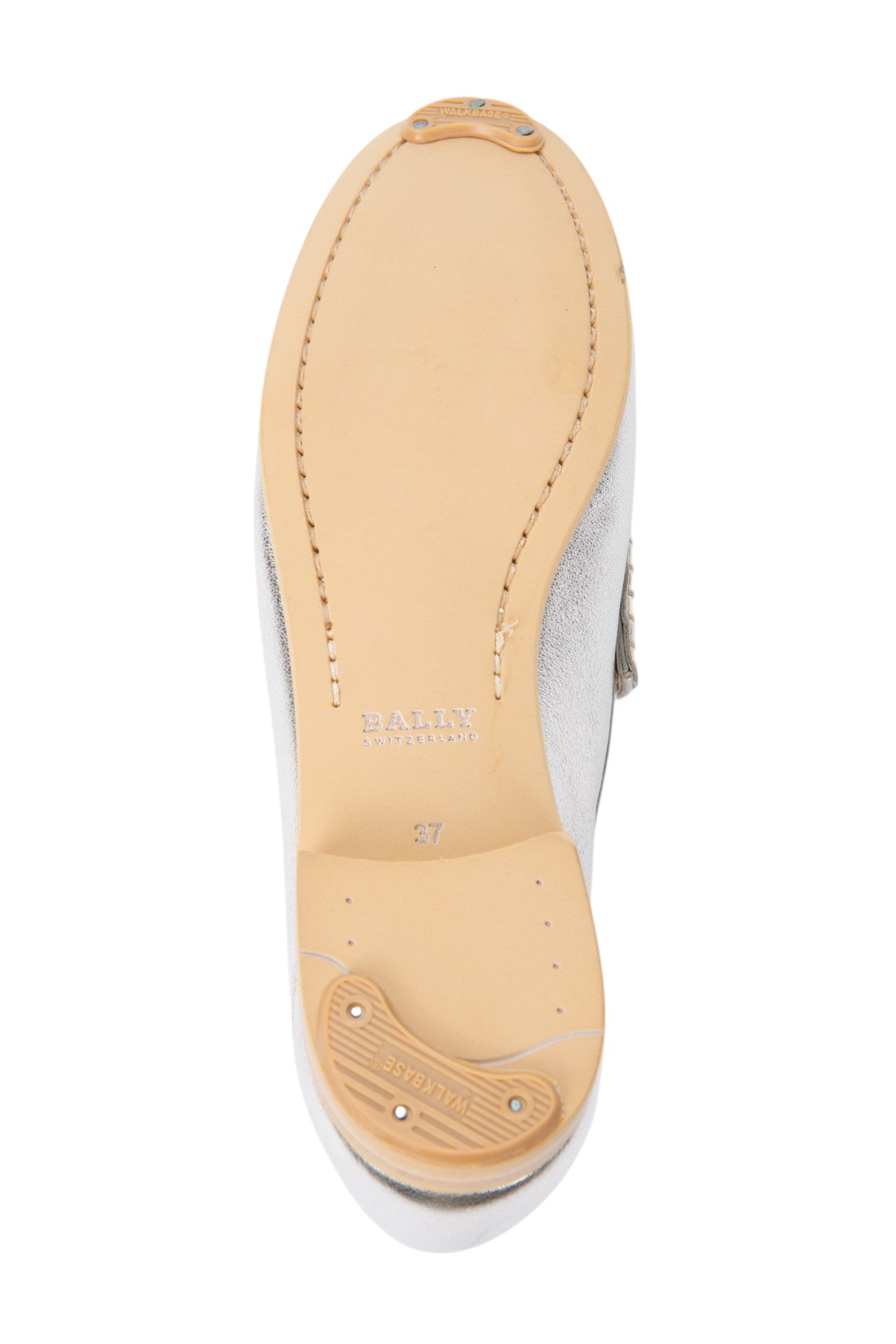 BALLY Silver Metallic Leather Loafers Flats Size 37 US 7