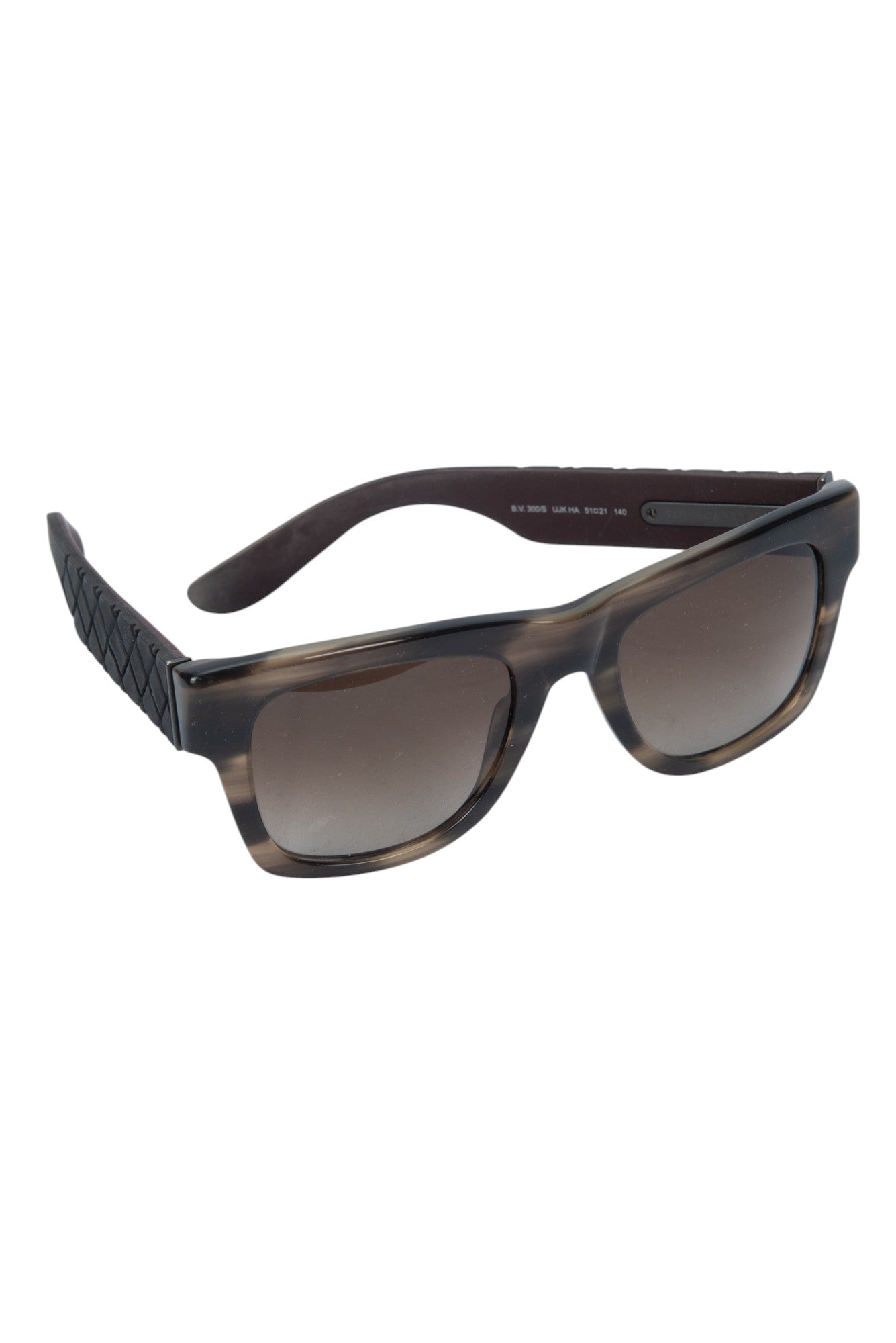 BOTTEGA VENETA Brown Intrecciato Leather Havana Square Sunglasses
