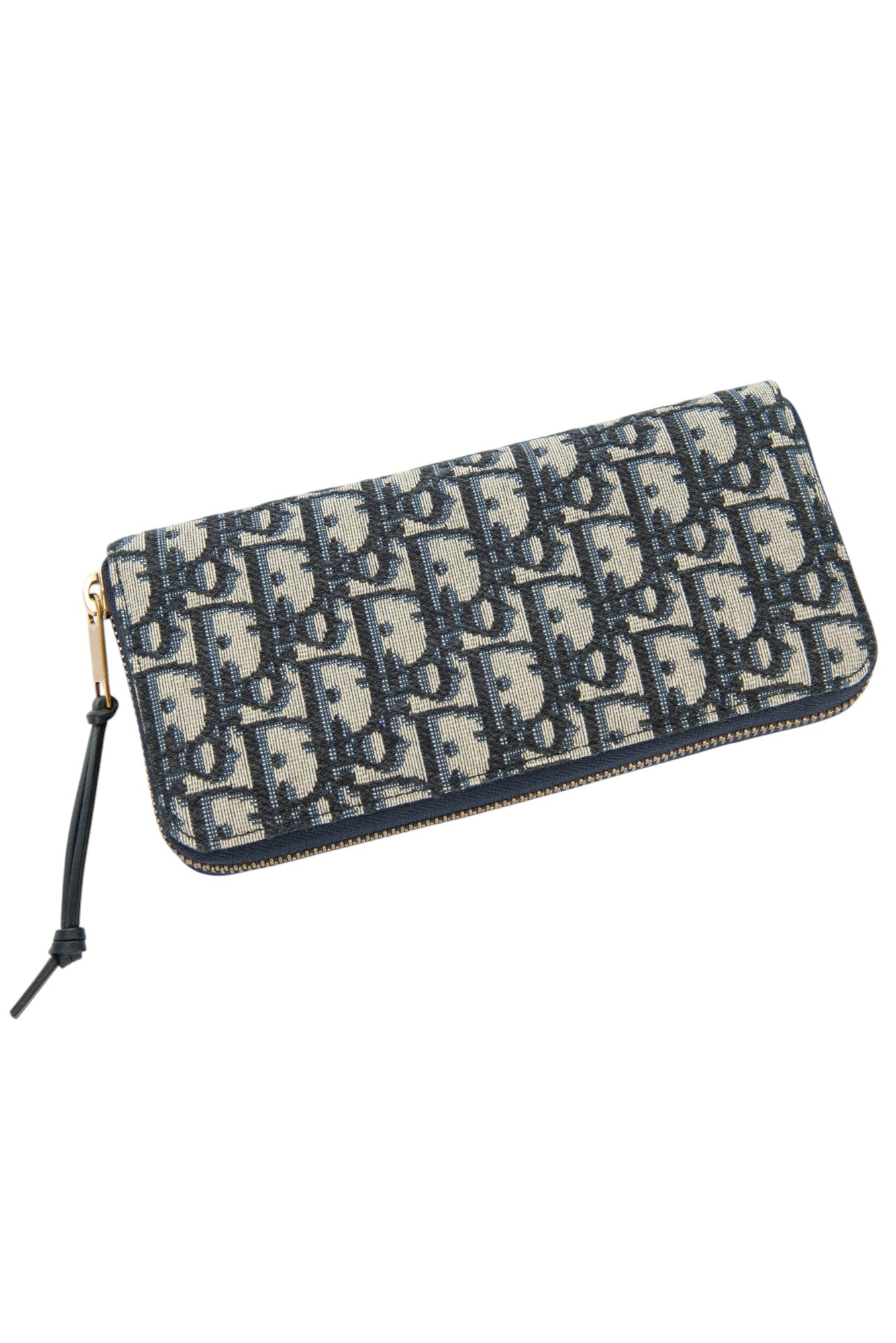 CHRISTIAN DIOR Blue Jacquard Oblique Zip Around Long Wallet