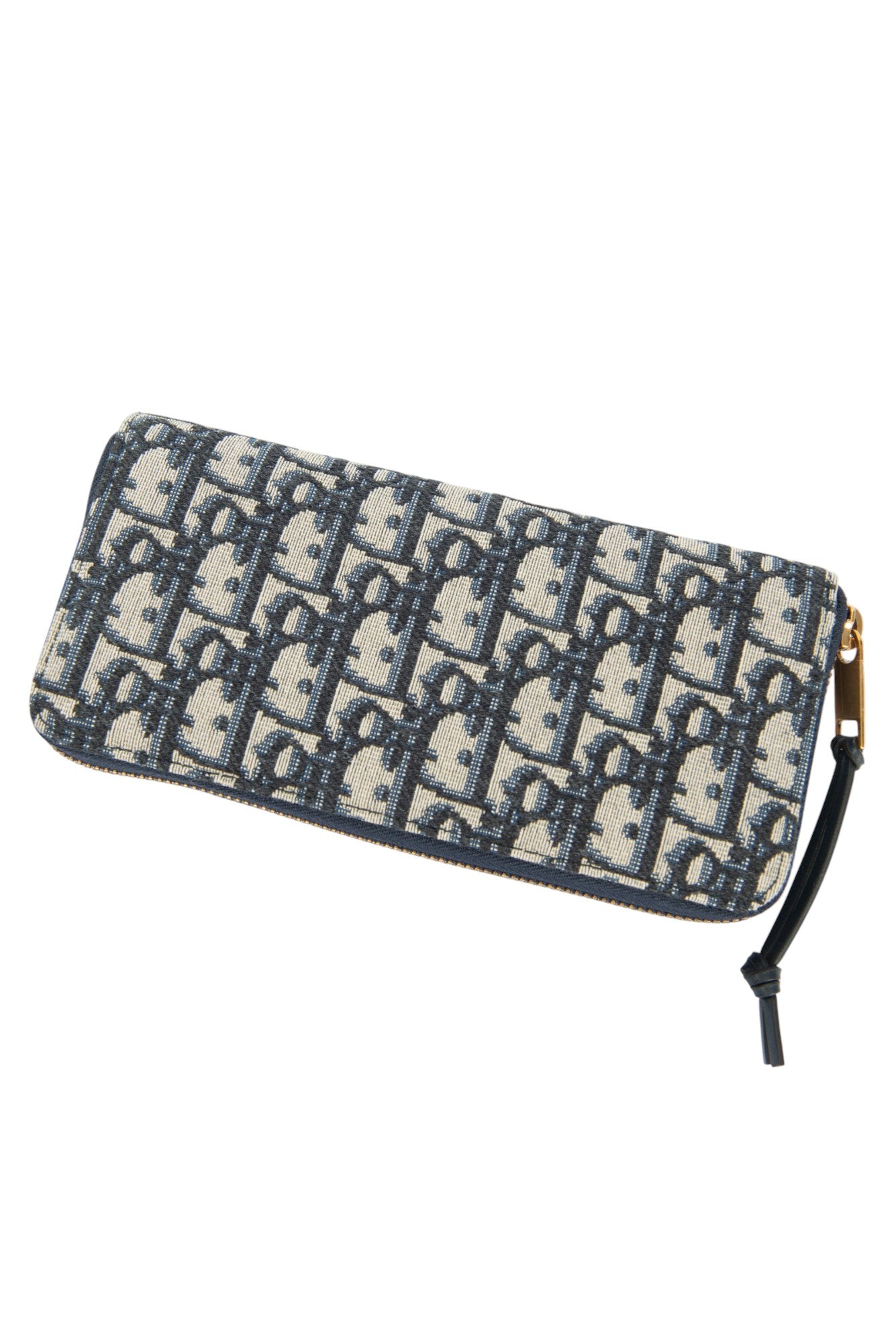 CHRISTIAN DIOR Blue Jacquard Oblique Zip Around Long Wallet