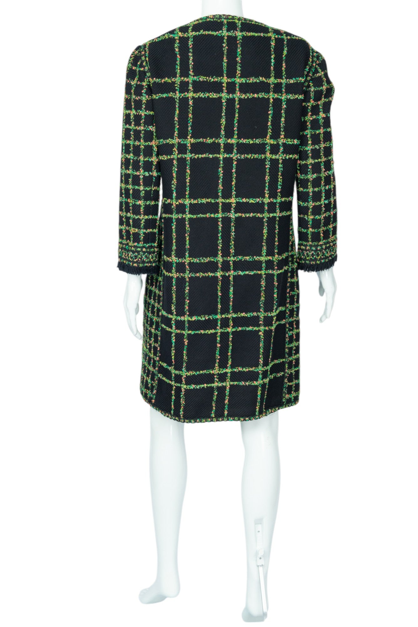 ANDREW GN Black Cotton Knit Floral Tweed Mid-Length Coat Size 46 US 14