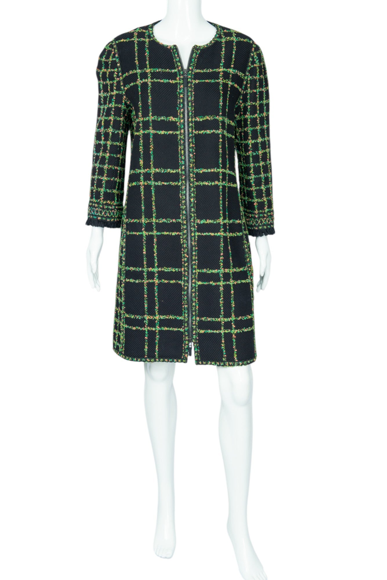 ANDREW GN Black Cotton Knit Floral Tweed Mid-Length Coat Size 46 US 14