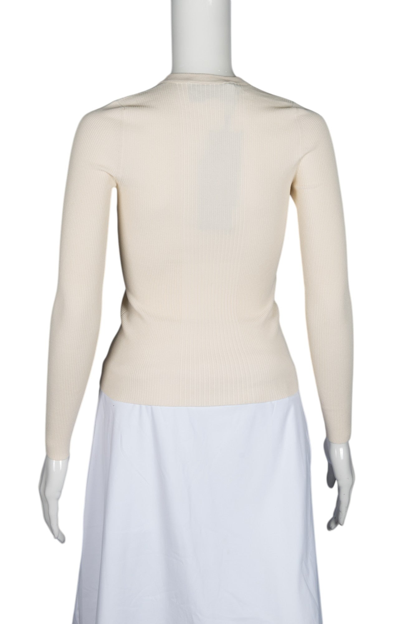 GUCCI Ivory Ribbed Knit Long Sleeve T-Shirt Size S
