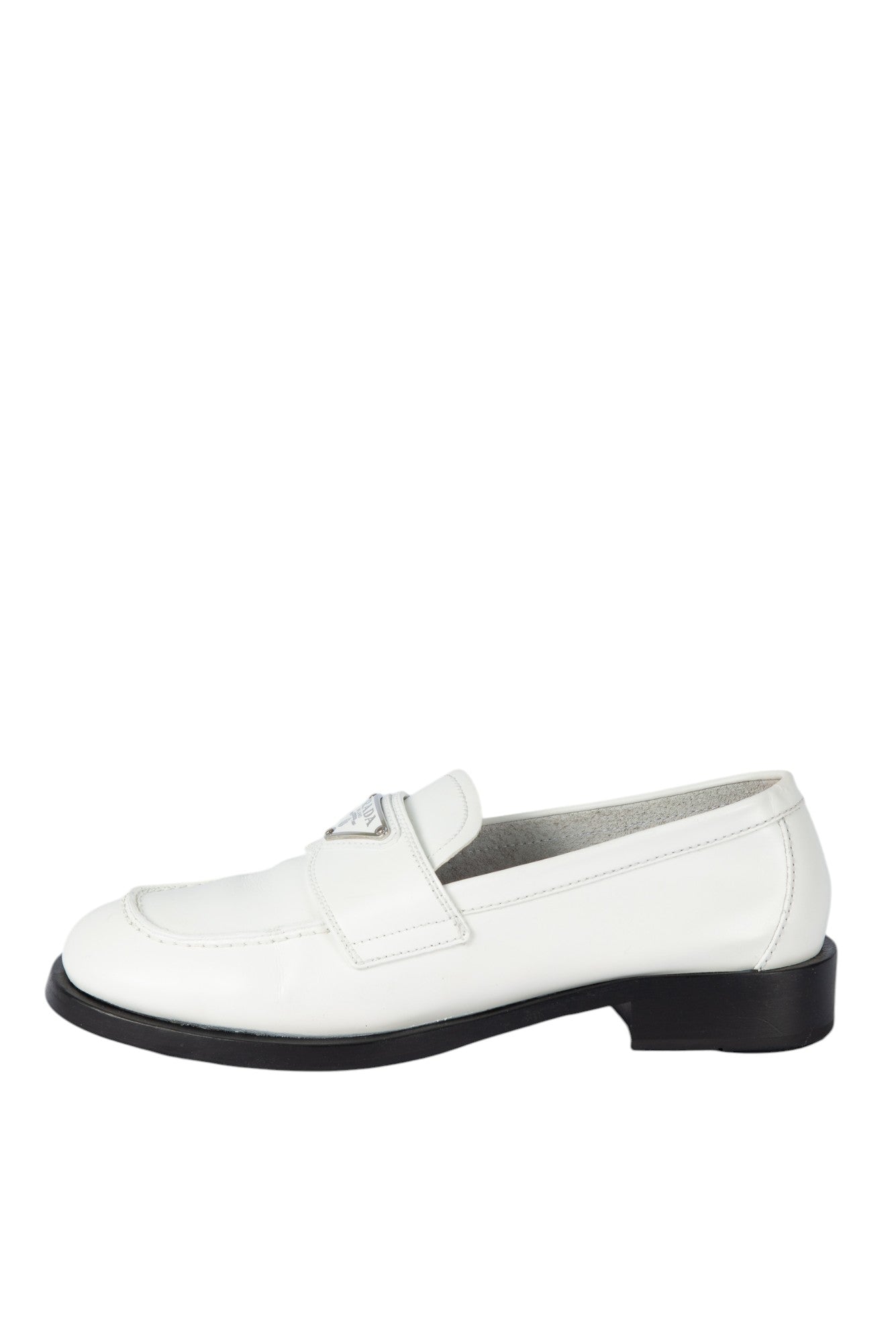 PRADA White Leather Triangle Logo Loafers Size 36.5 US 6.5