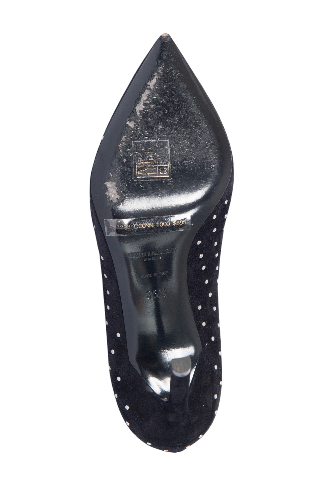 SAINT LAURENT Black Suede Anja 105 Studded Pumps Size 35.5 US 5.5