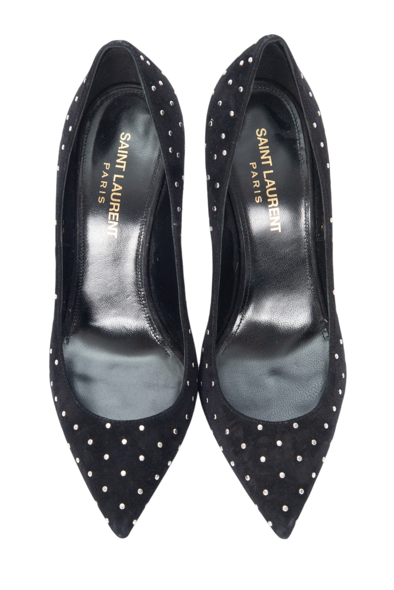 SAINT LAURENT Black Suede Anja 105 Studded Pumps Size 35.5 US 5.5
